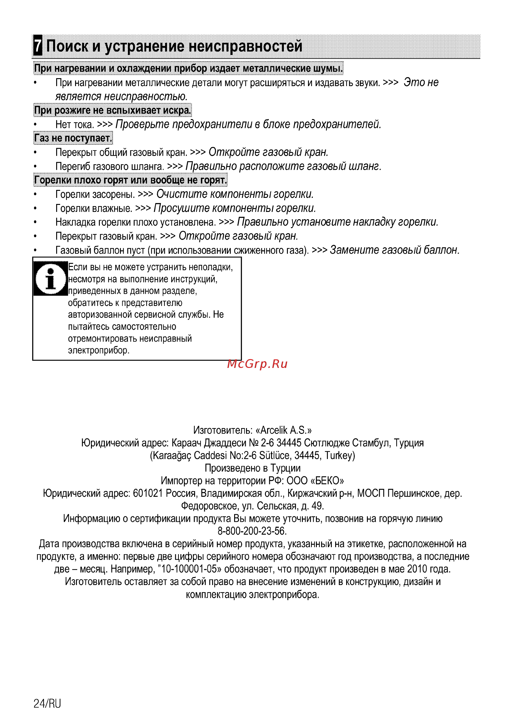 Beko HINW64229S [24/68] Поиск и устранение неисправностей