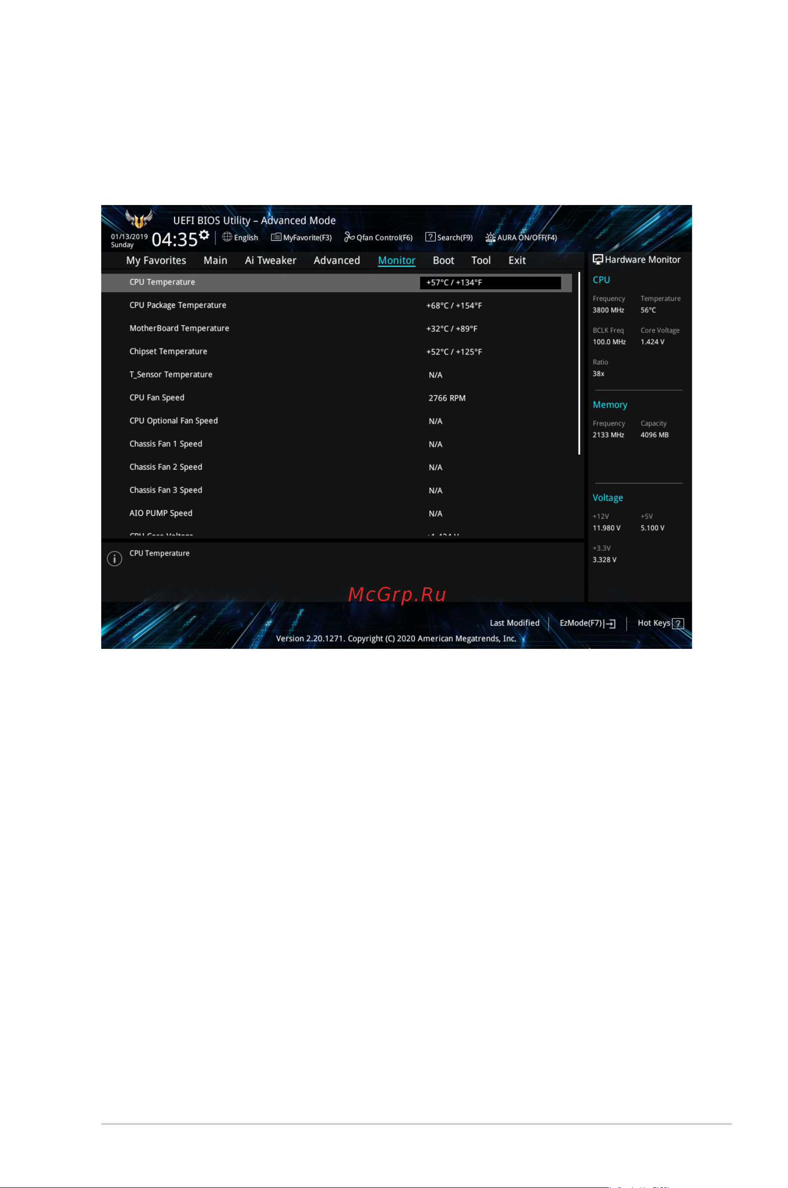 Asus TUF GAMING A520M-PLUS [37/52] Cpu core voltage 3 v voltage 5v voltage 12v voltage x xxxx v
