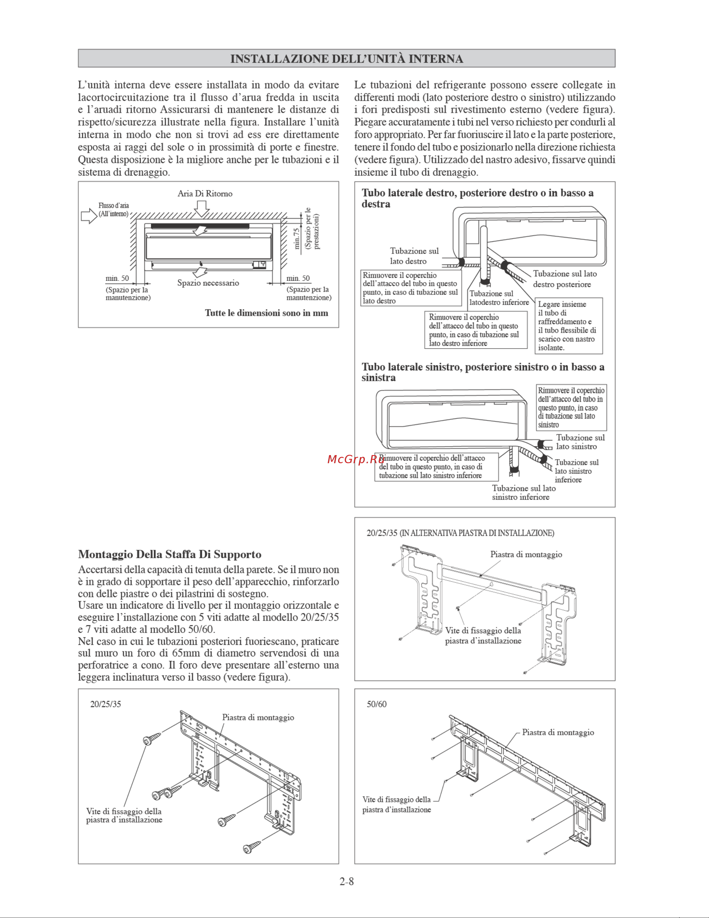 Daikin ATXN50MV1B7 [28/156] Tubo laterale destro posteriore destro o in basso a