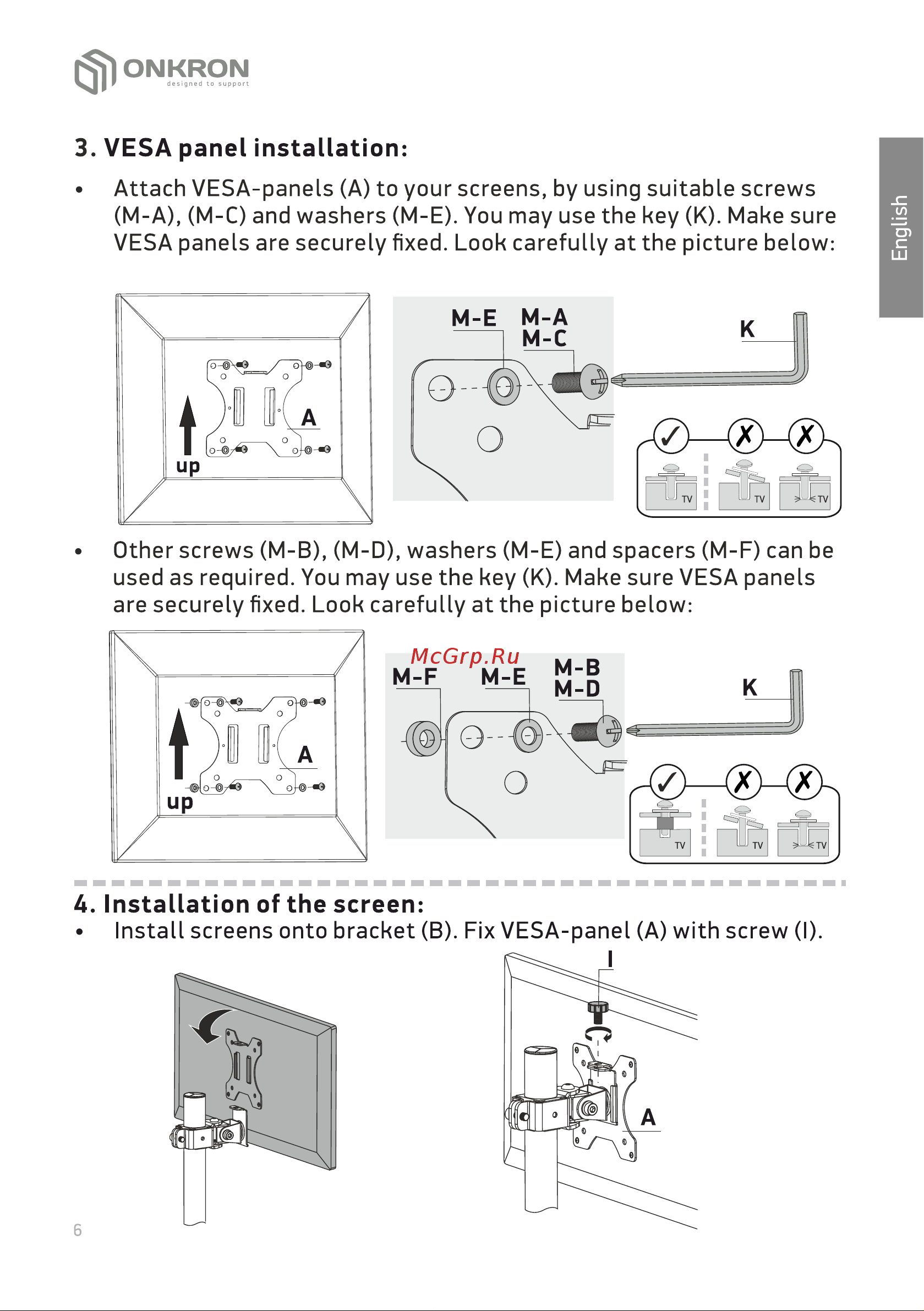 ONKRON D101E [6/16] Vesa panel installation