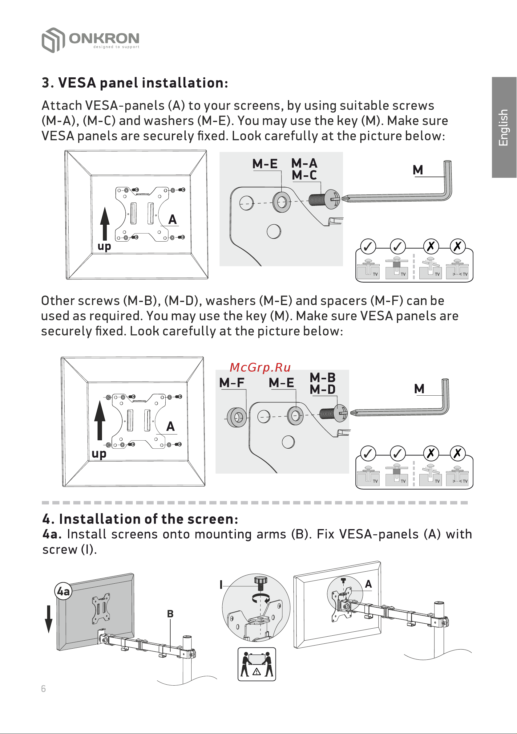 ONKRON D121E [6/16] Vesa panel installation