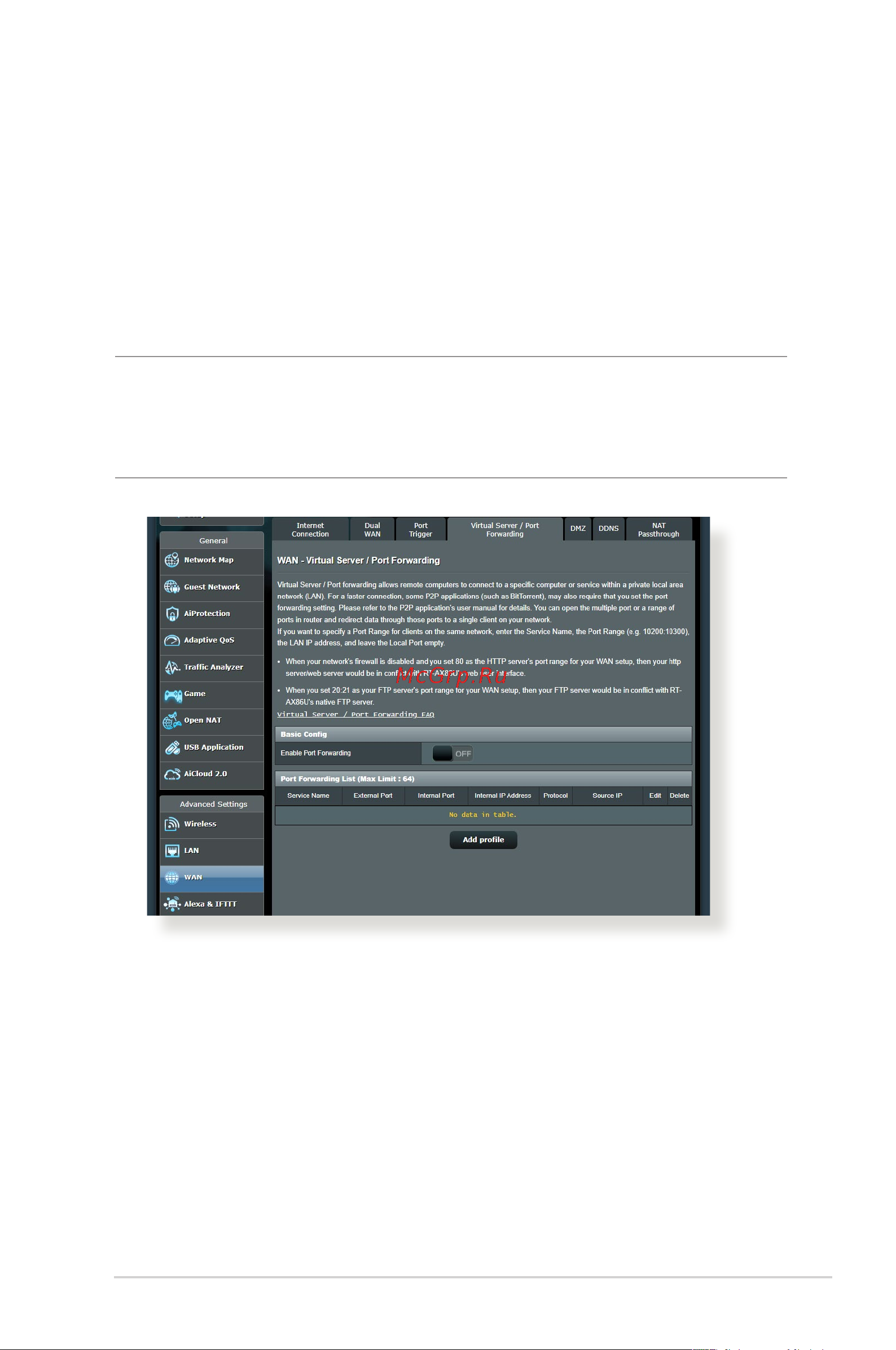 Asus RT-AX86U [77/127] Virtual server port forwarding