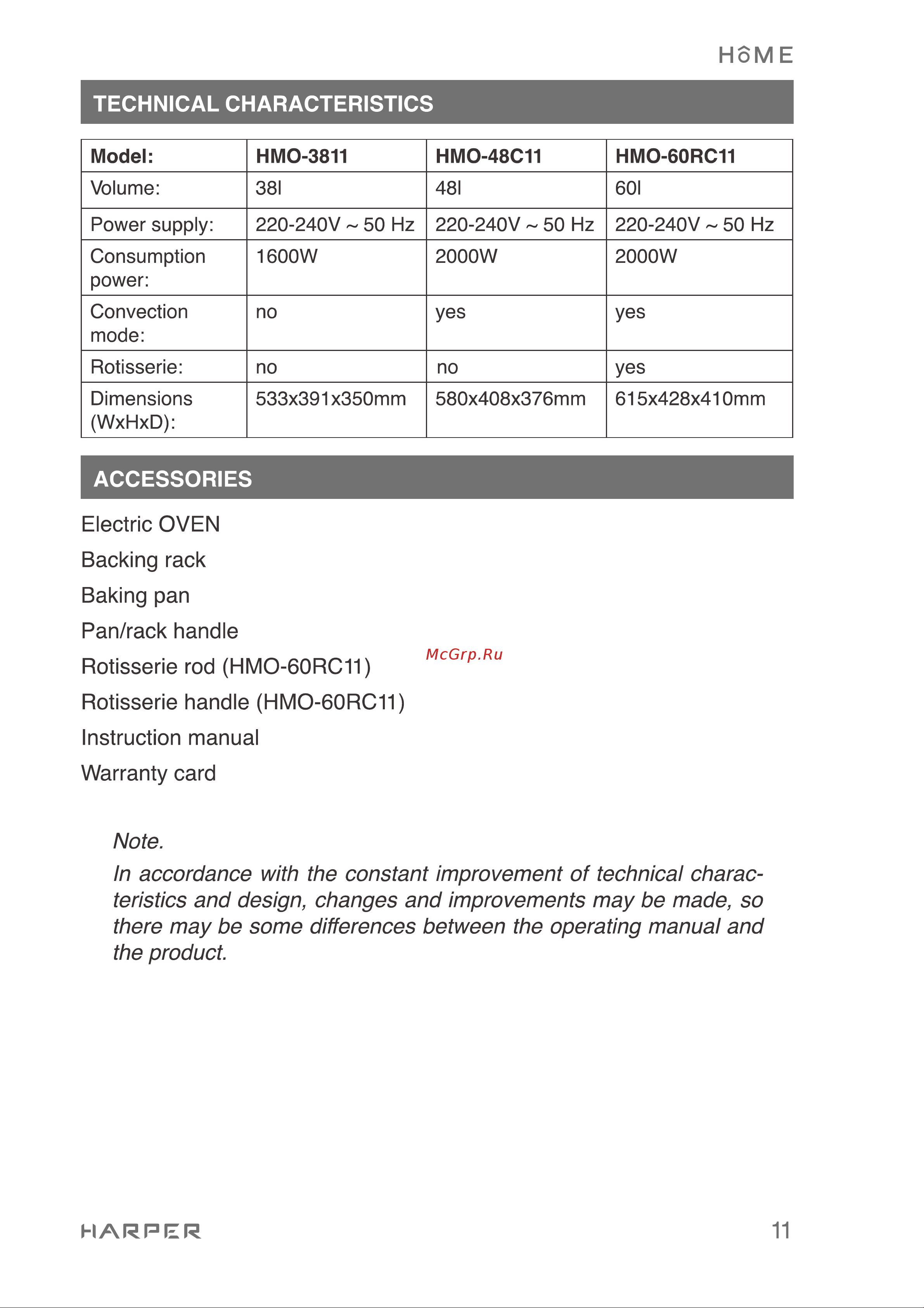 Harper HMO-3811 [11/36] Accessories