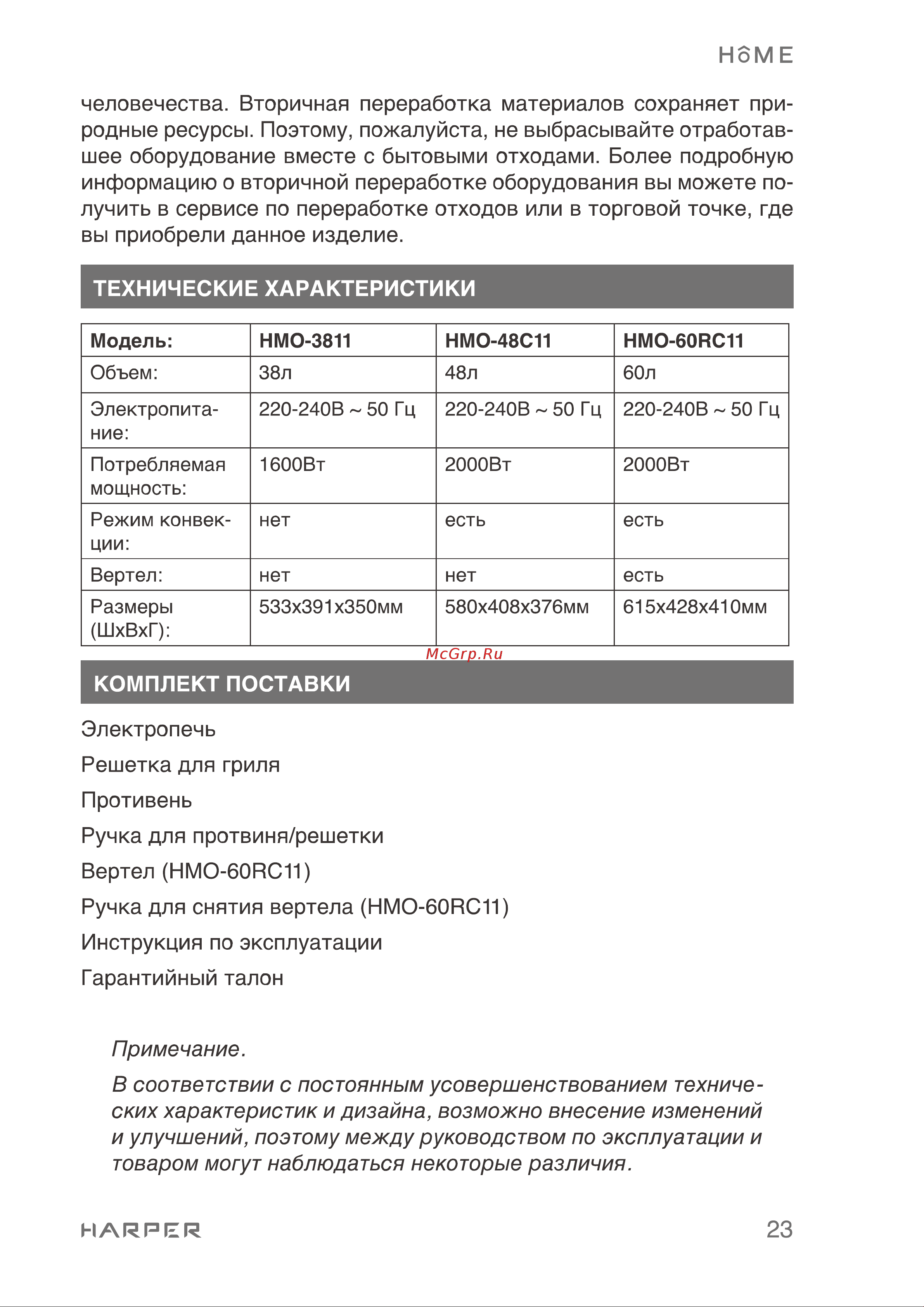 Harper HMO-60RC11 [23/36] Инструкция по эксплуатации