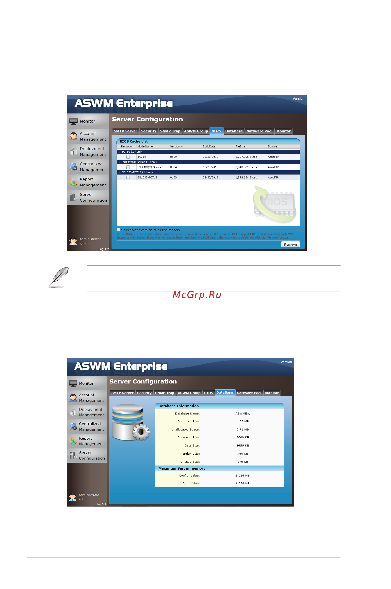 Asus RS500-E8-RS4 V2 [66/112] The bios screen displays all the bios cache information the aswm enterprise automatically detect and download the newest bios from the asus support site