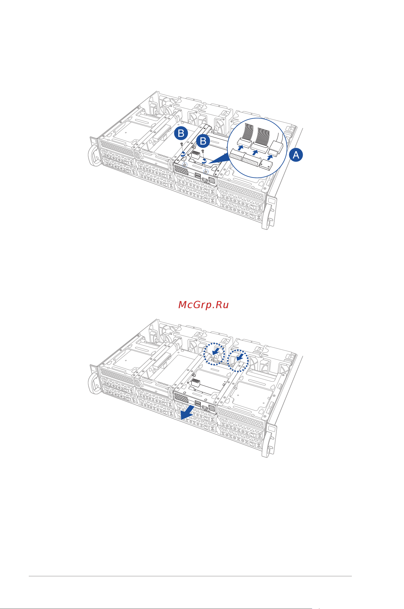 Asus ESC4000 G4 [58/202] Remove the three 3 cables on the cache vault power module clip holder a then release the two 2 screws on the cache vault power module clip holder b