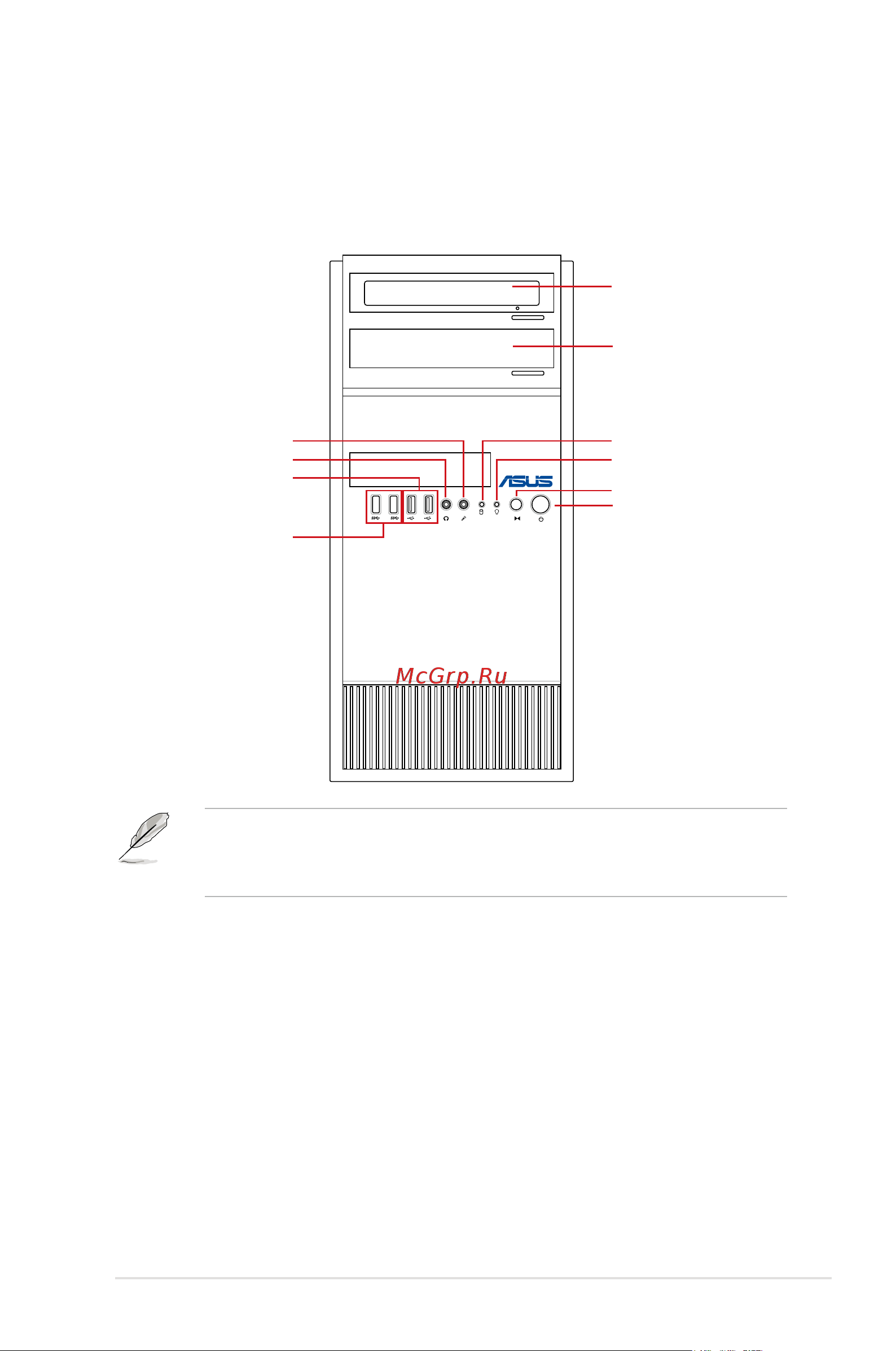 Asus TS100-E9-PI4 [15/138] The ts100 e9 pi4 pedestal server features a simple yet stylish front panel design the power and reset buttons led indicators optical drive and usb ports are all conveniently located at the fron panel for easy access