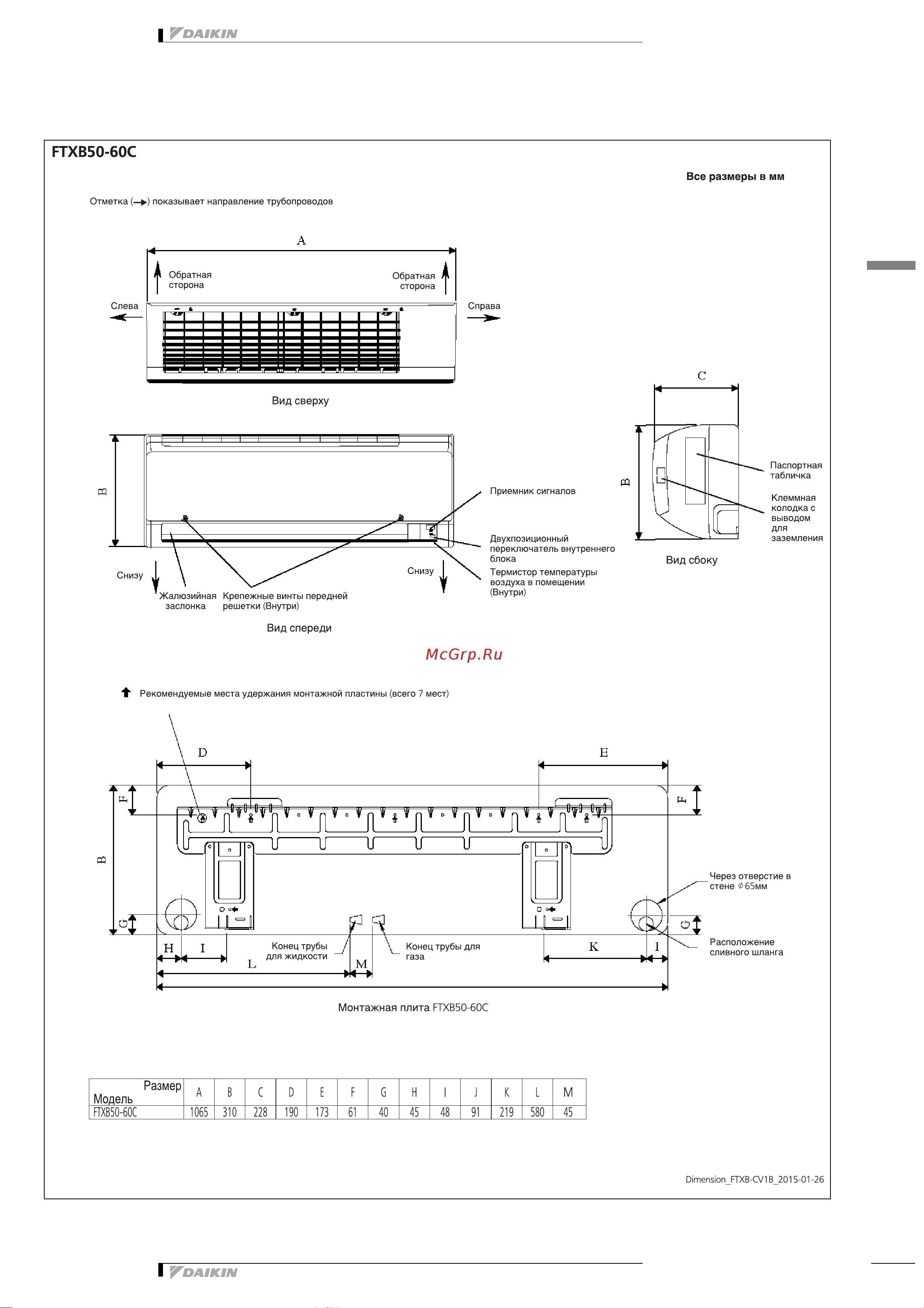 Daikin FTXB35C2V1B [9/19] Размерные чертежи