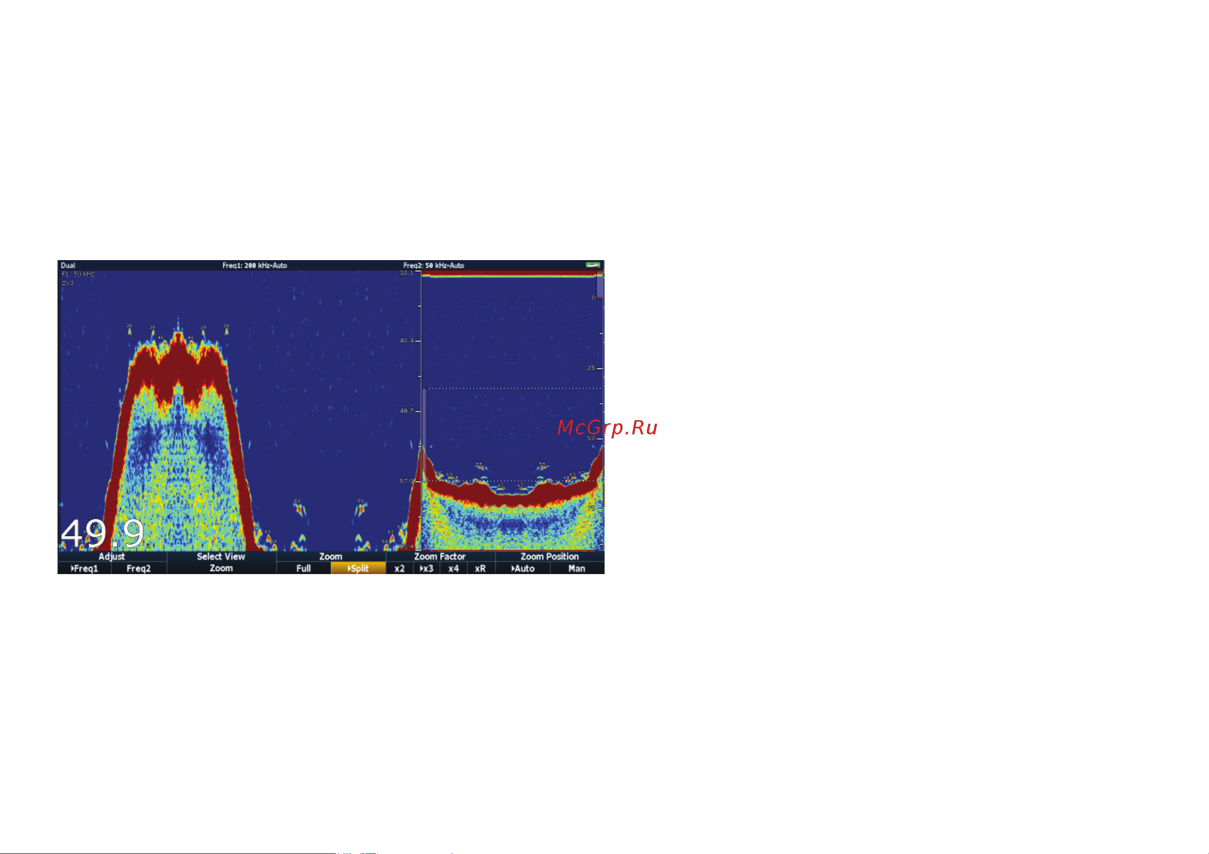 Raymarine E140 Widescreen [169/250] Режим амплитудной развертки эхолота