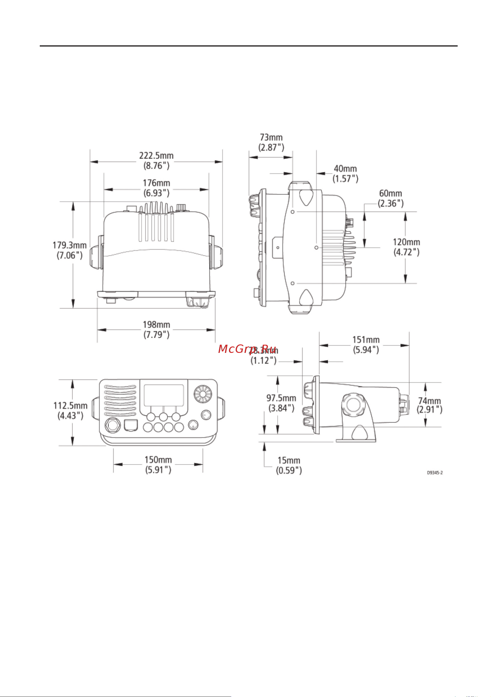 Raymarine Ray55E Е43037 [17/130] Габаритные размеры радиостанции ray218e