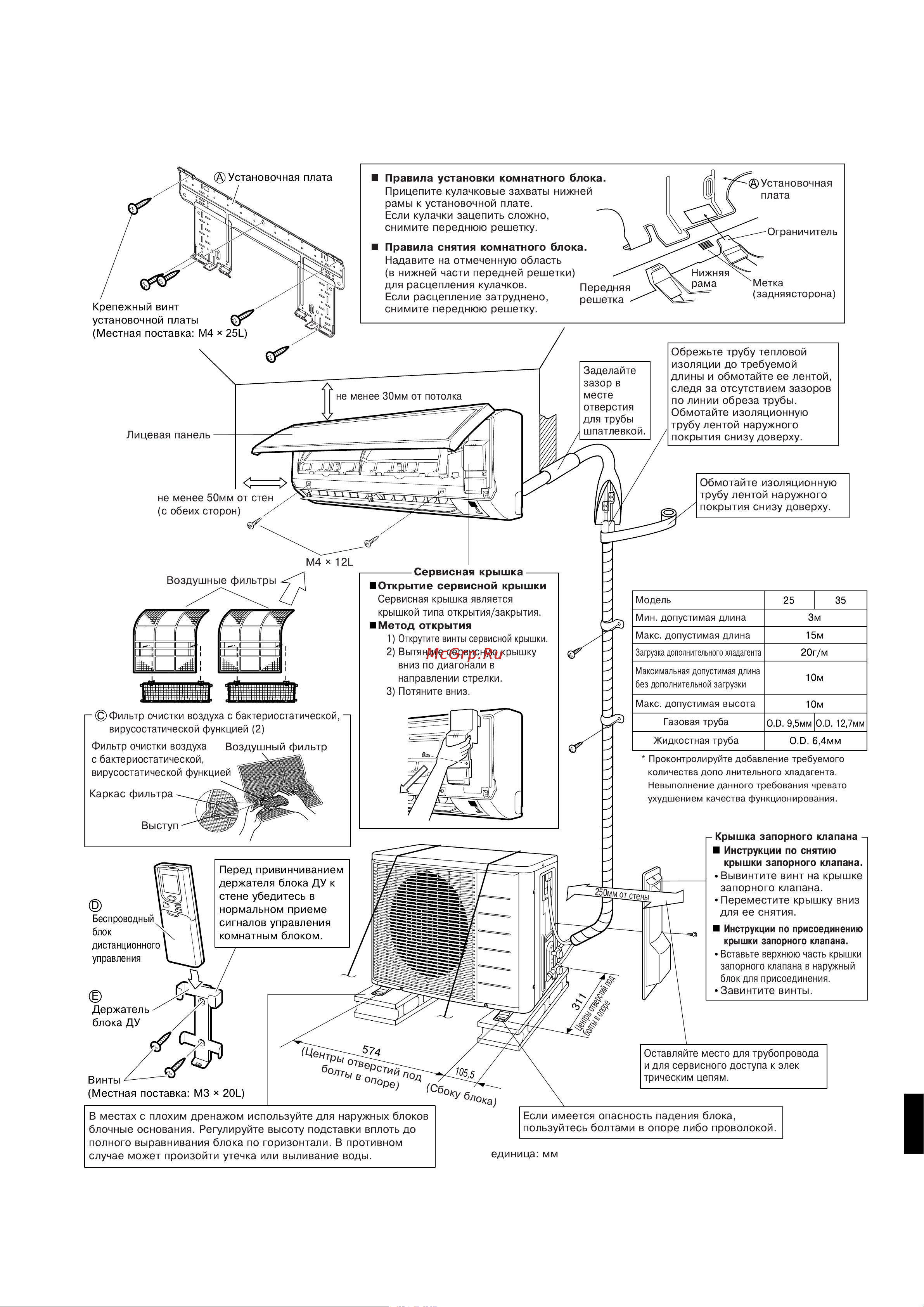 Daikin FTYN25GXV1B [4/15] Монтажные чертежи комнатноãо рисóнêи по установêе нарóжноãо блоêа