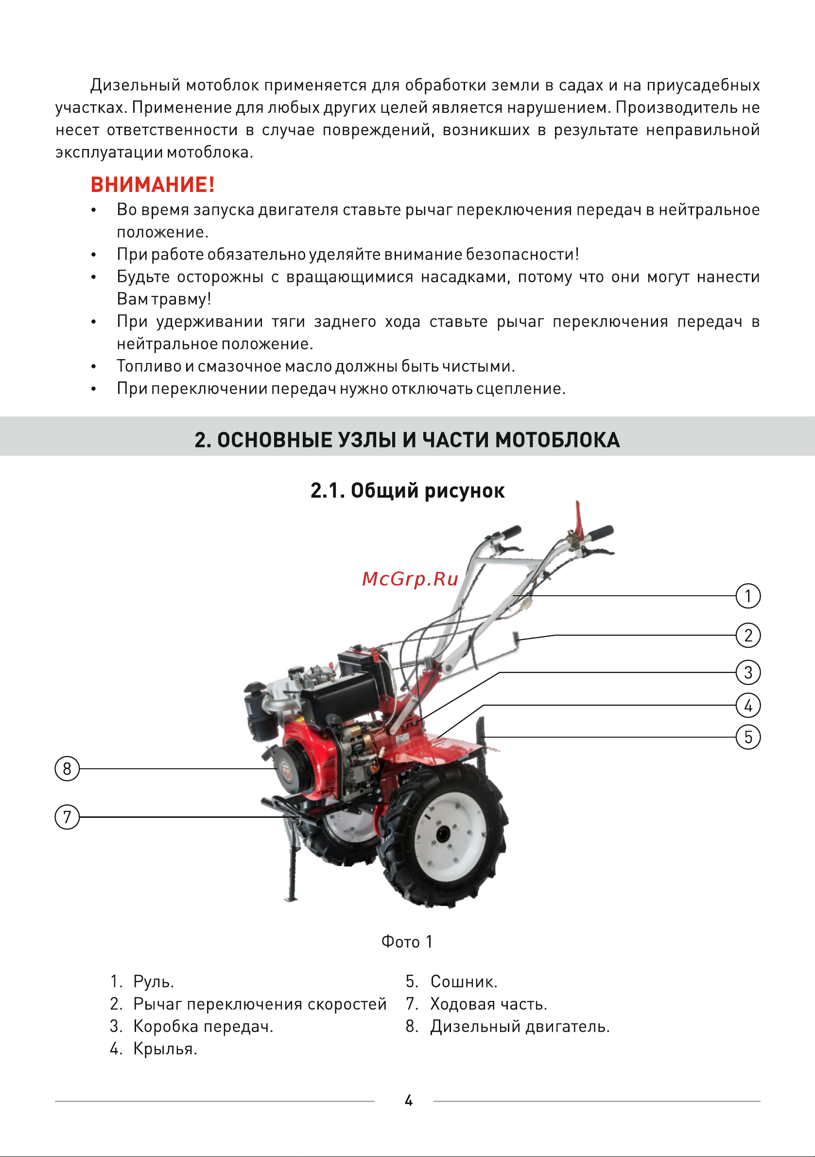BRAIT BR-135DEB [4/24] Основные узлы и части мотоблока