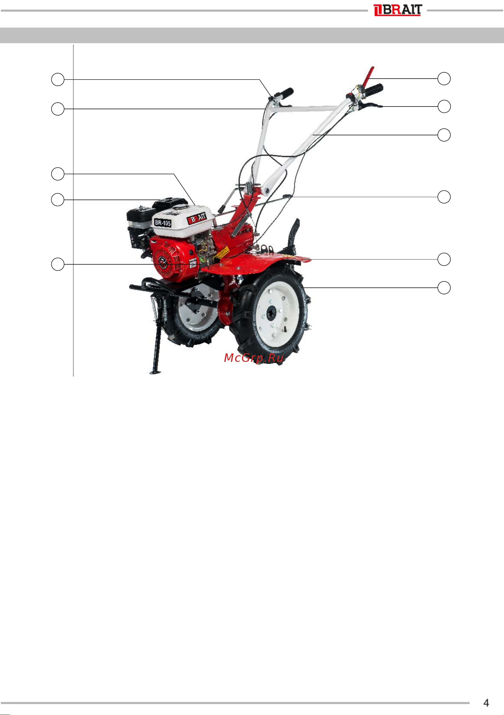 BRAIT BR-105PRO [5/24] Основные части и узлы мотоблока