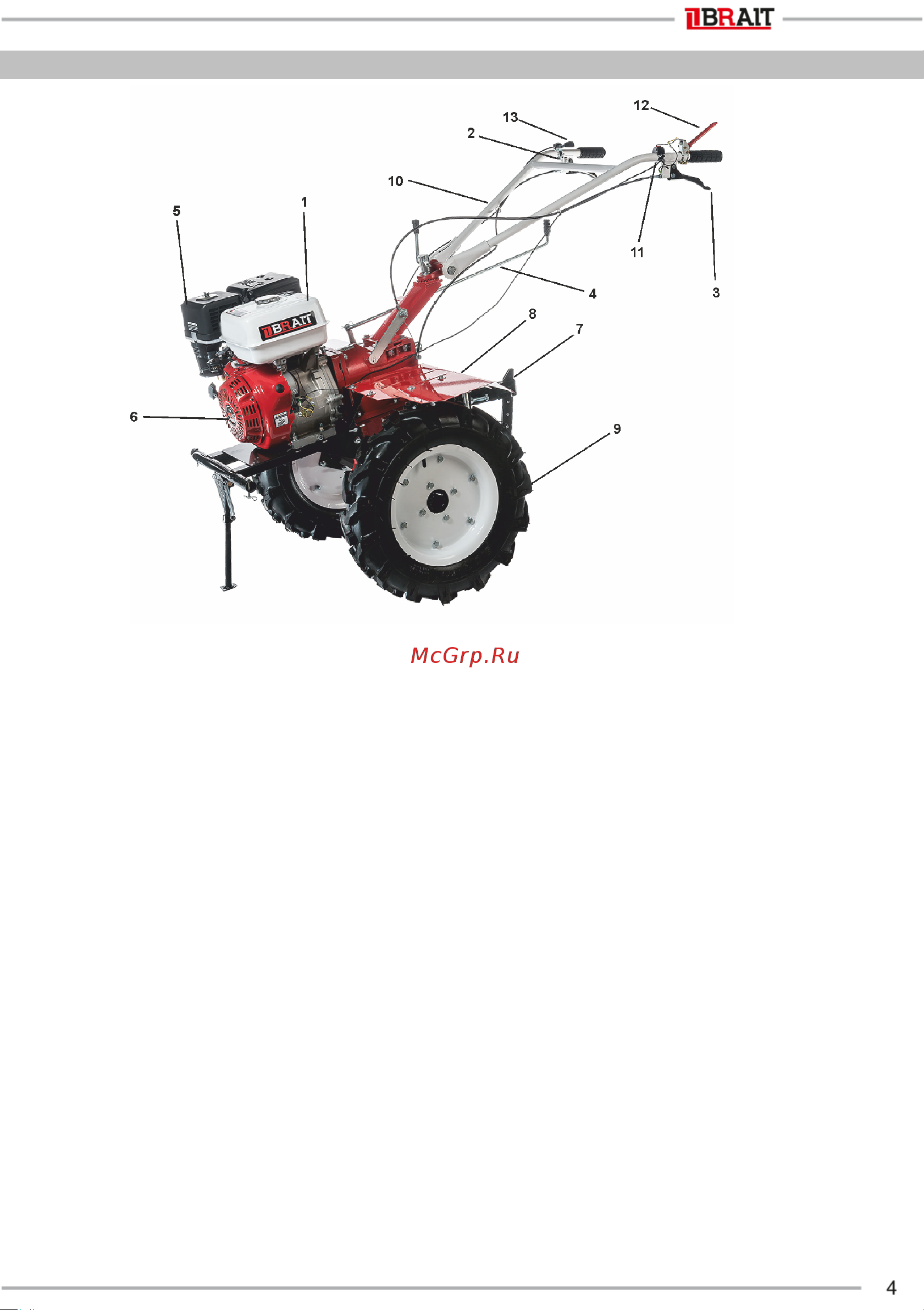 BRAIT BR-135GFDS [5/28] Основные части и узлы мотоблока