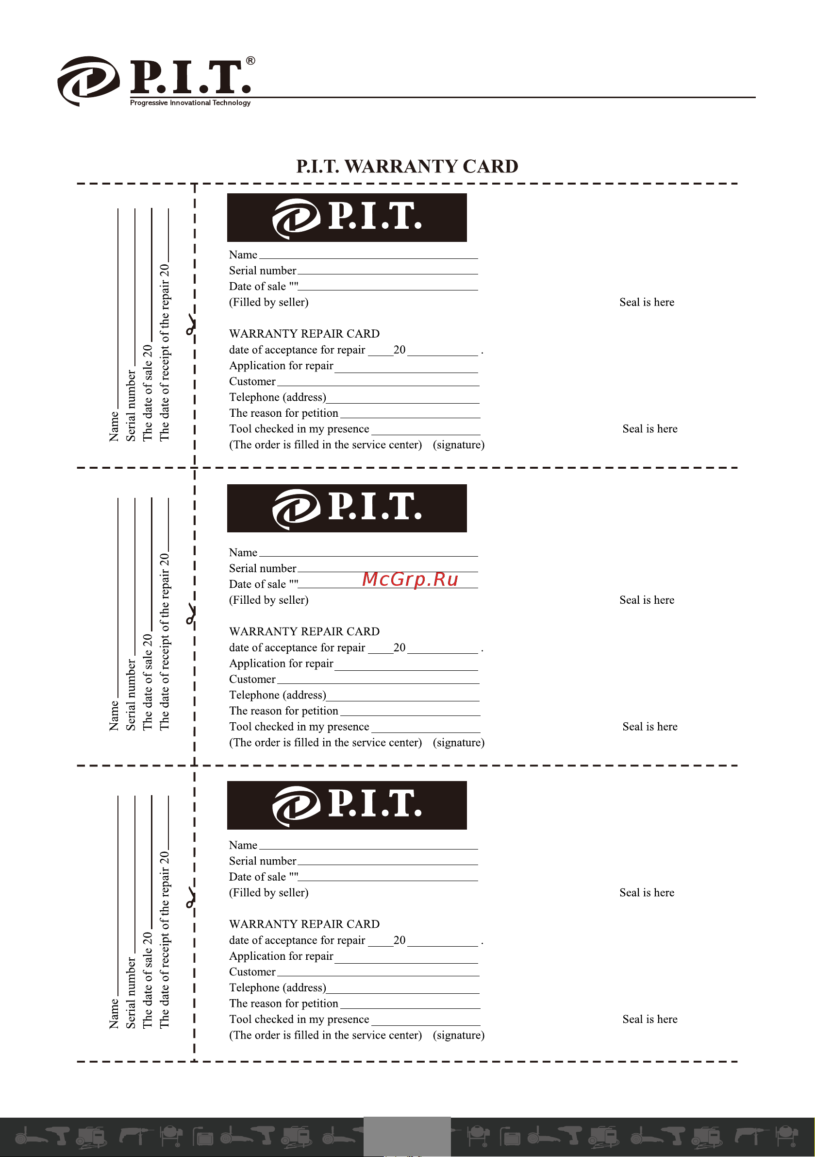 P.I.T. PO220-600A [19/21] P i t warranty card