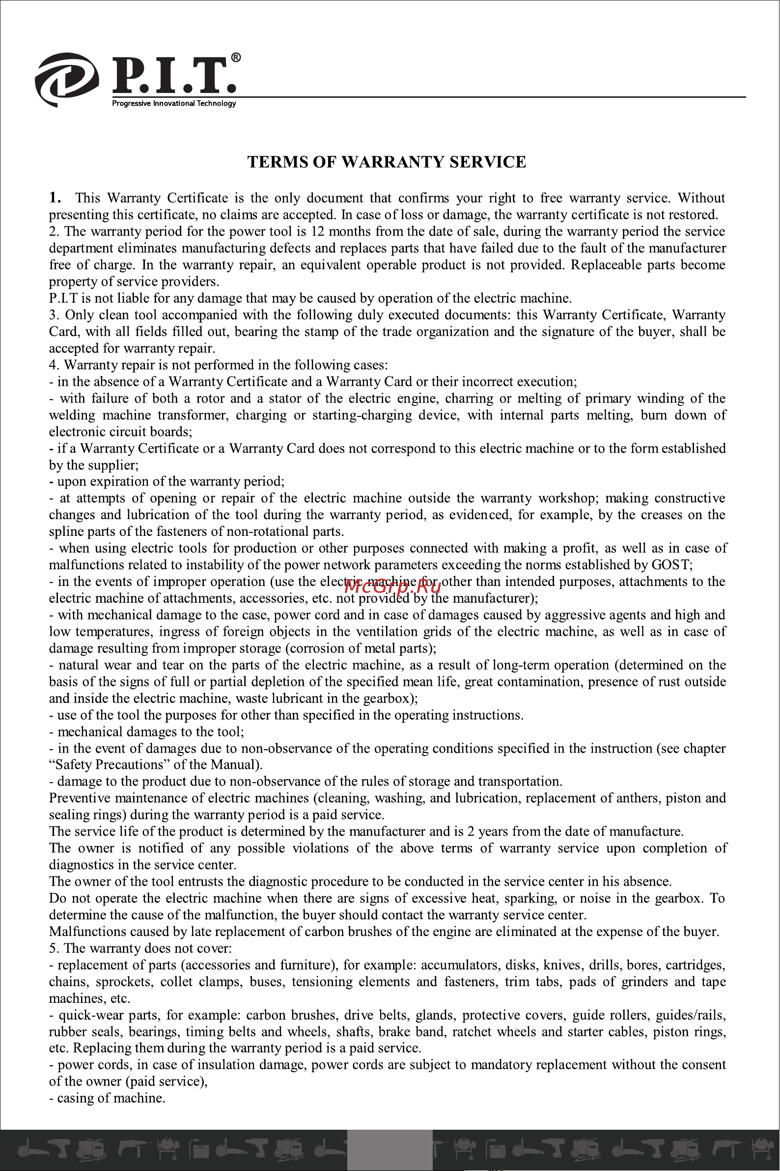P.I.T. PMIG220-C [13/32] Terms of warranty service