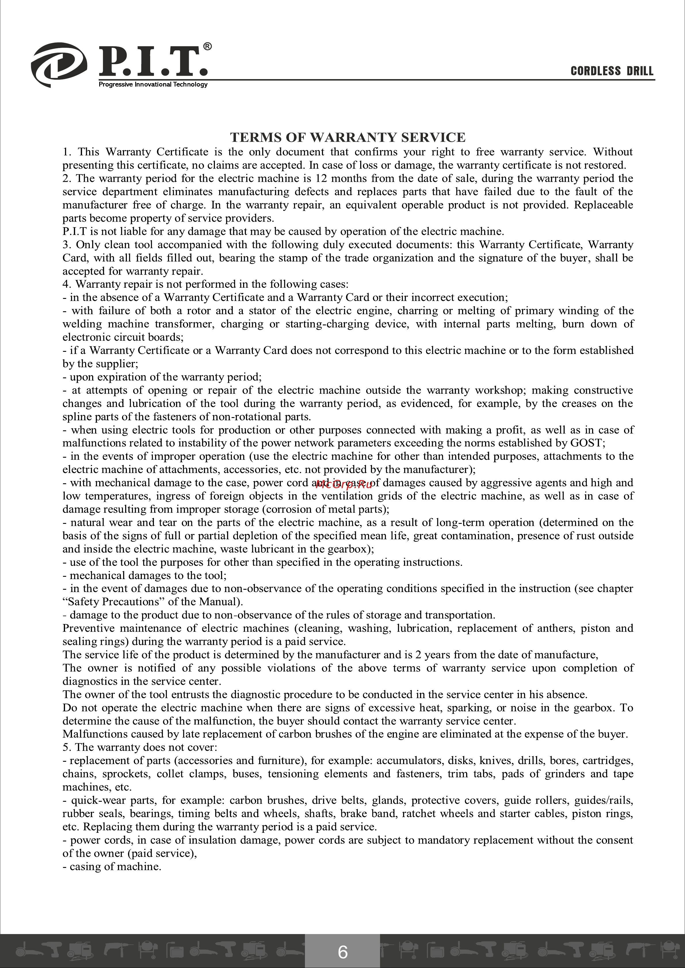 P.I.T. PSR24-C [7/21] Terms of warranty service