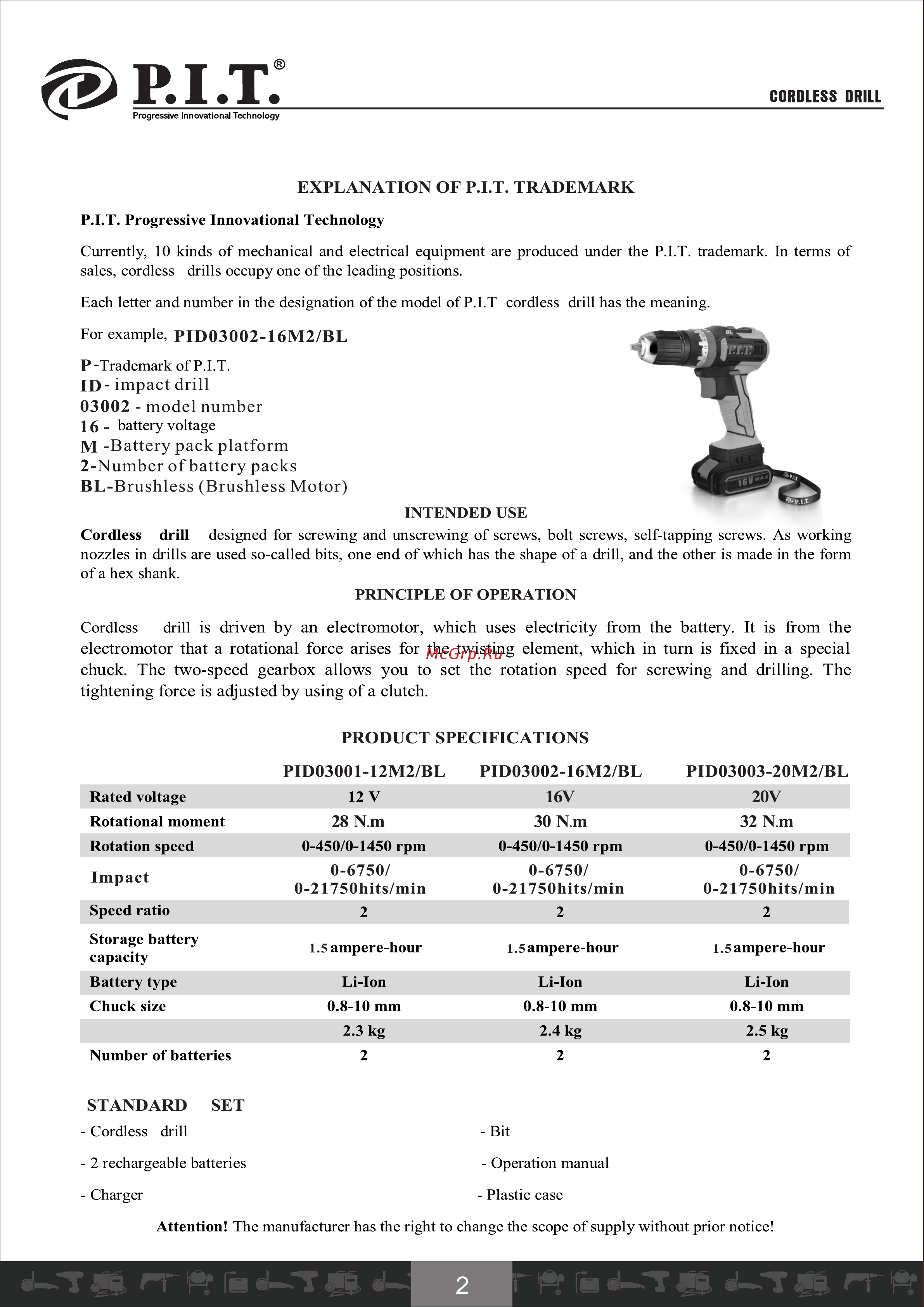 P.I.T. PID03003-20M2/BL [3/21] Страница 3