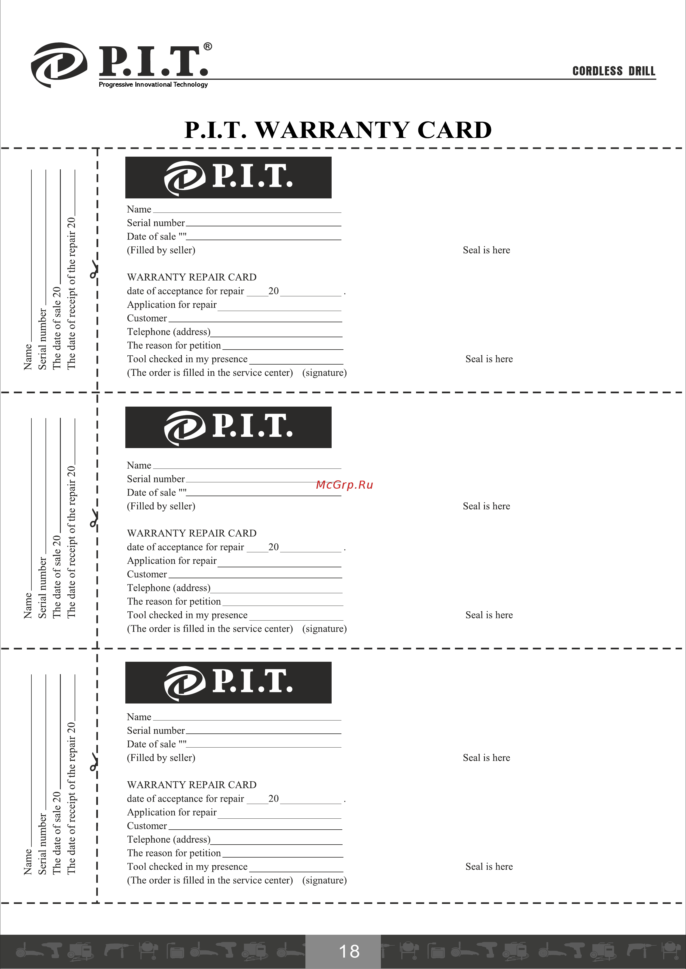 P.I.T. PSR14.4-D1 [19/23] P i t warranty card