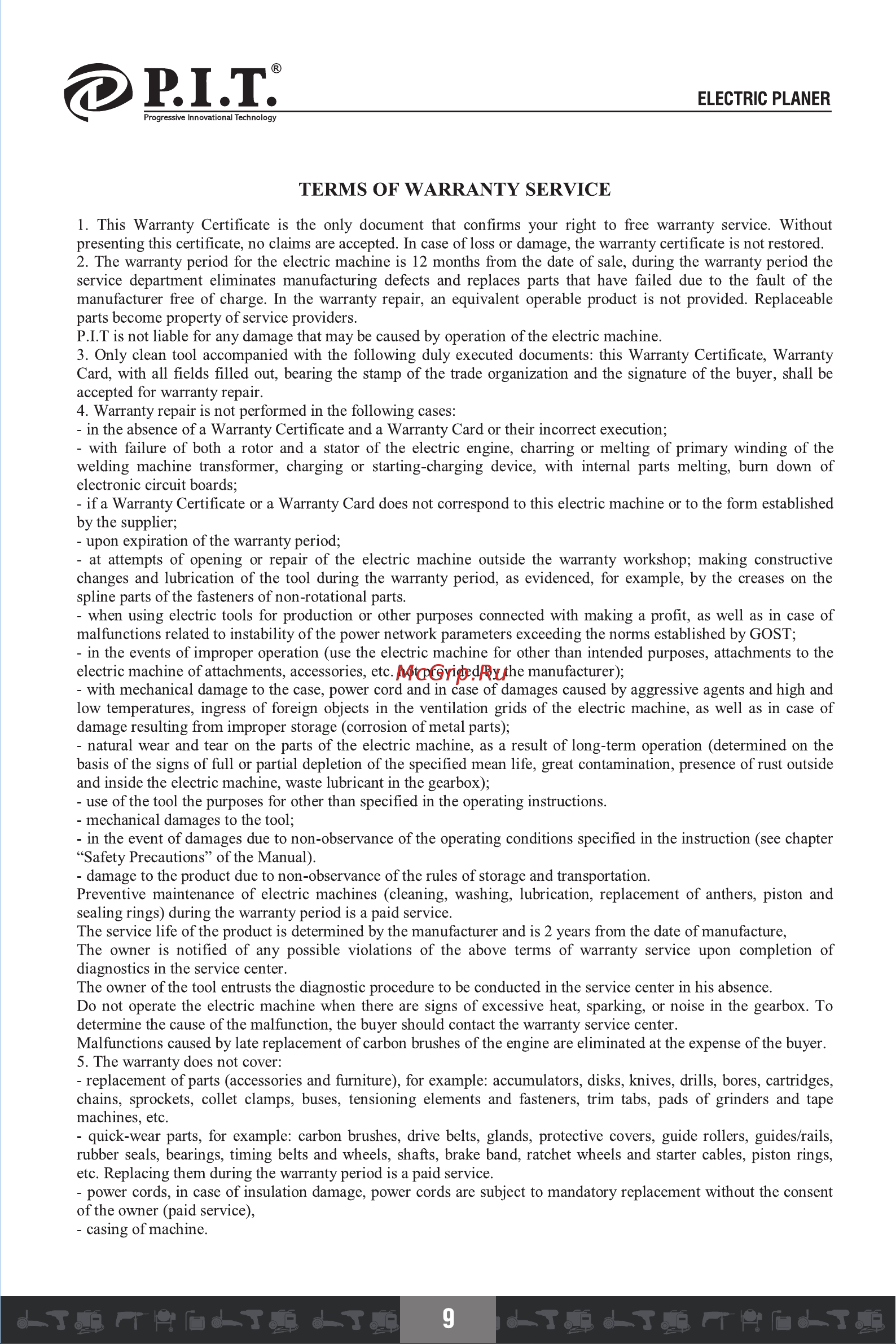 P.I.T. PEP006L-C1 [11/25] Terms of warranty service