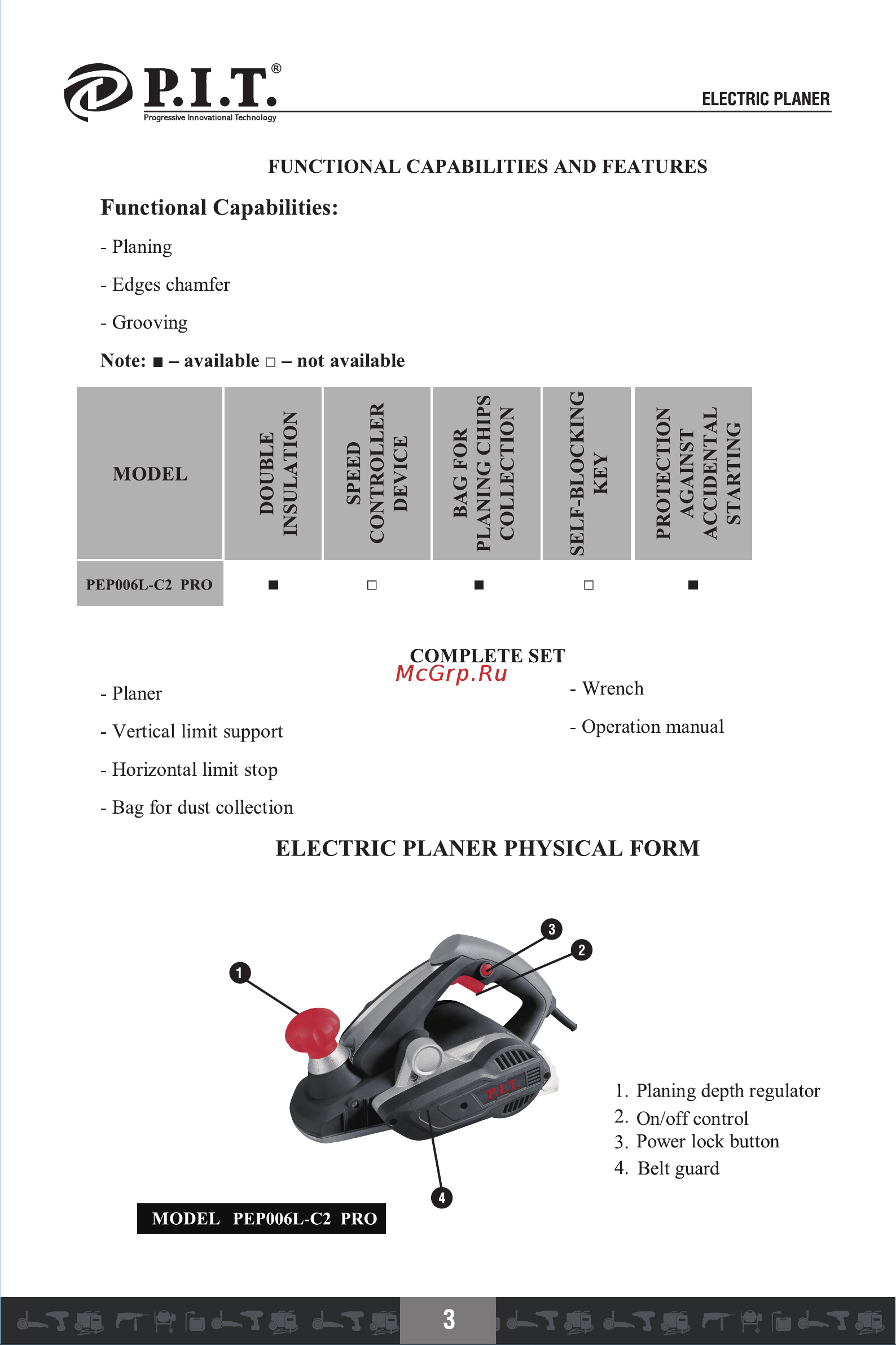 P.I.T. PEP006L-C2 PRO [5/20] Electric planer physical form