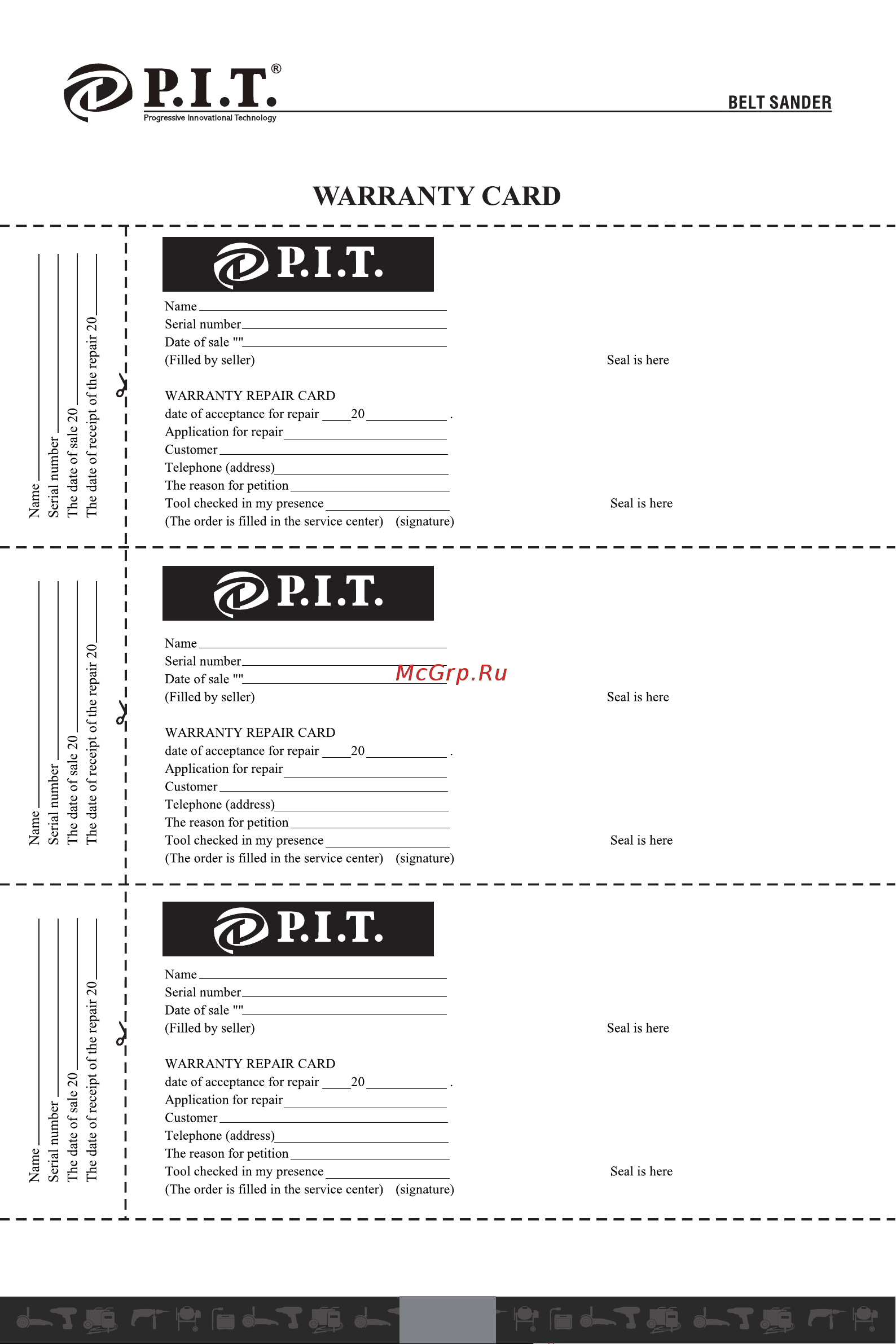 P.I.T. PBS75-C1 [18/22] P i t warranty card
