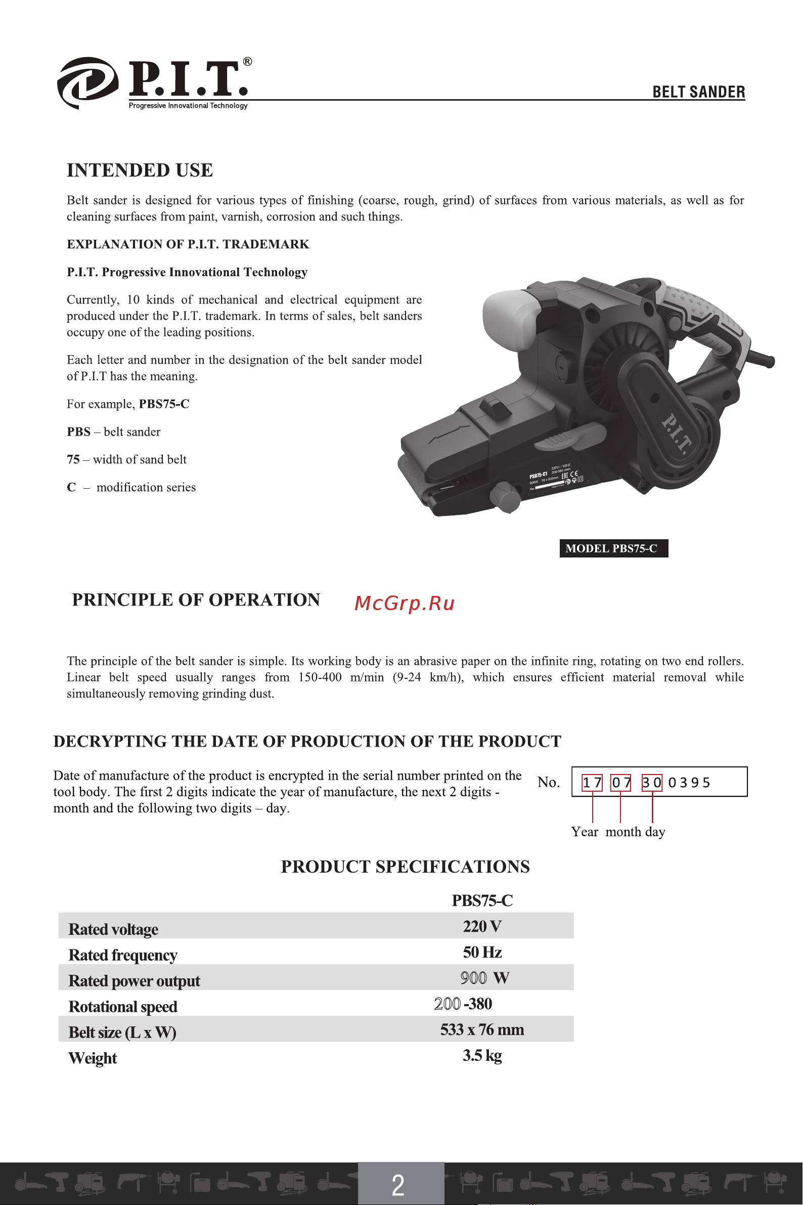 P.I.T. PBS75-C1 [3/22] Principle of operation