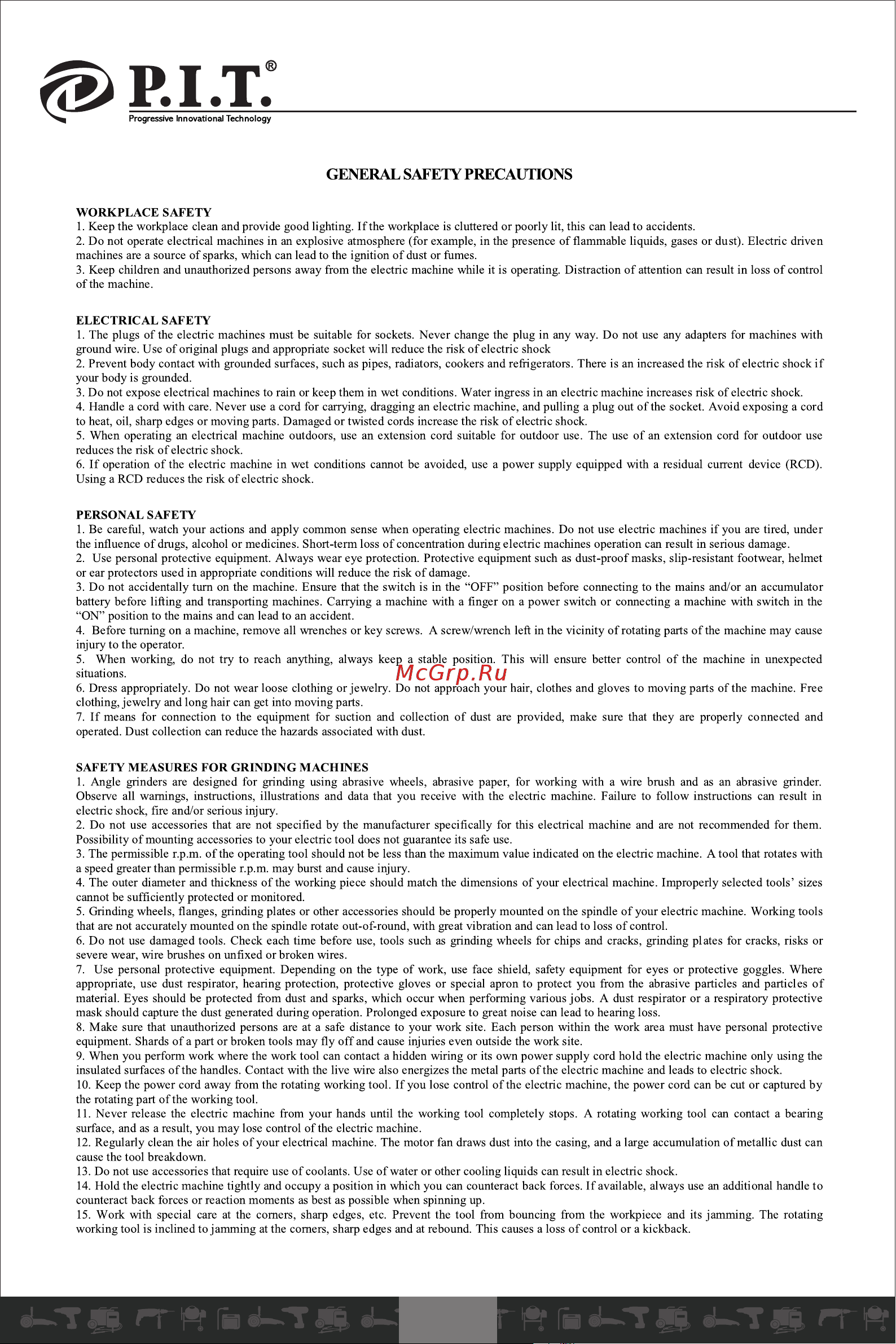 P.I.T. PWS125-C4 [2/25] General safety precautions