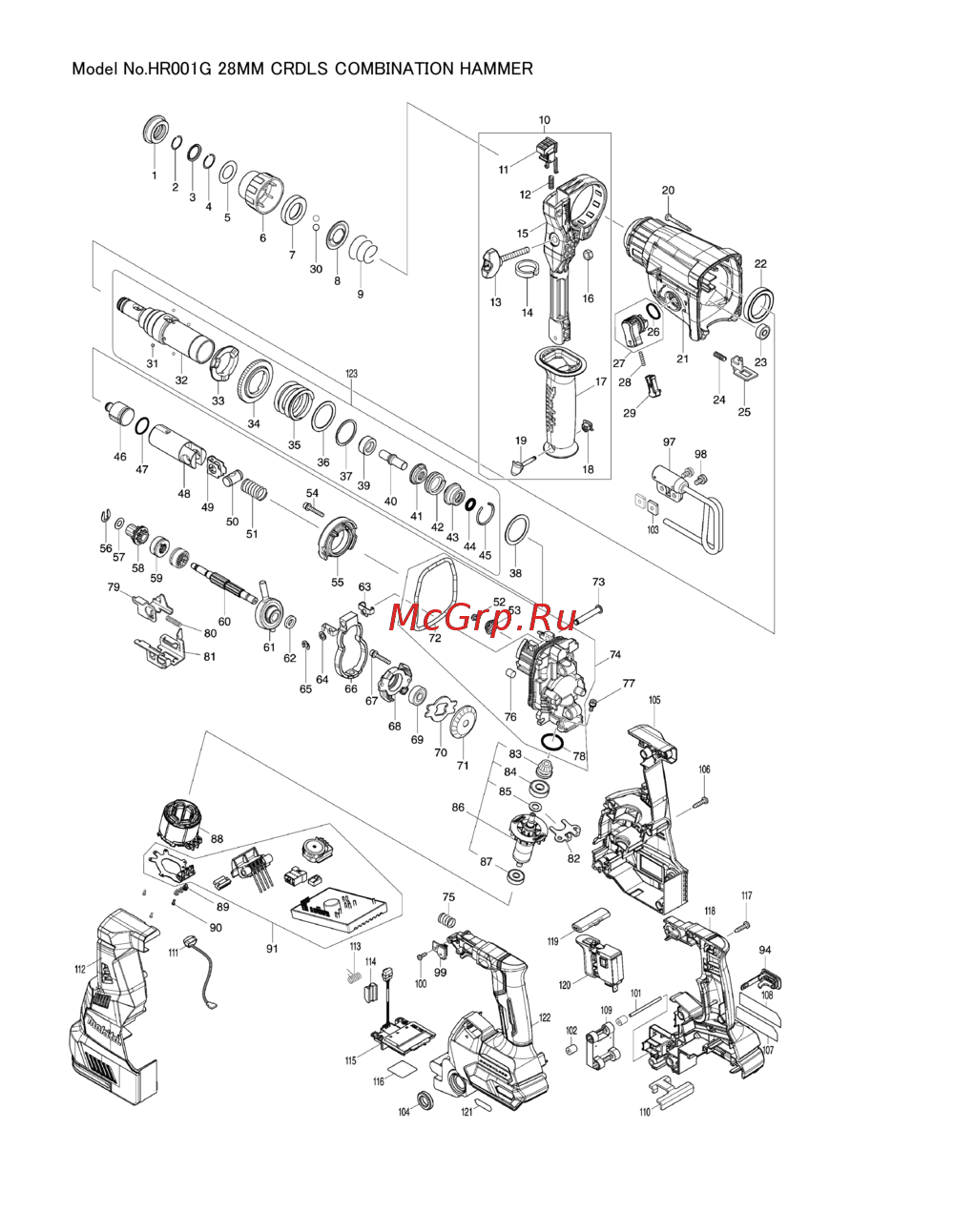 Makita HR001GZ Деталировка