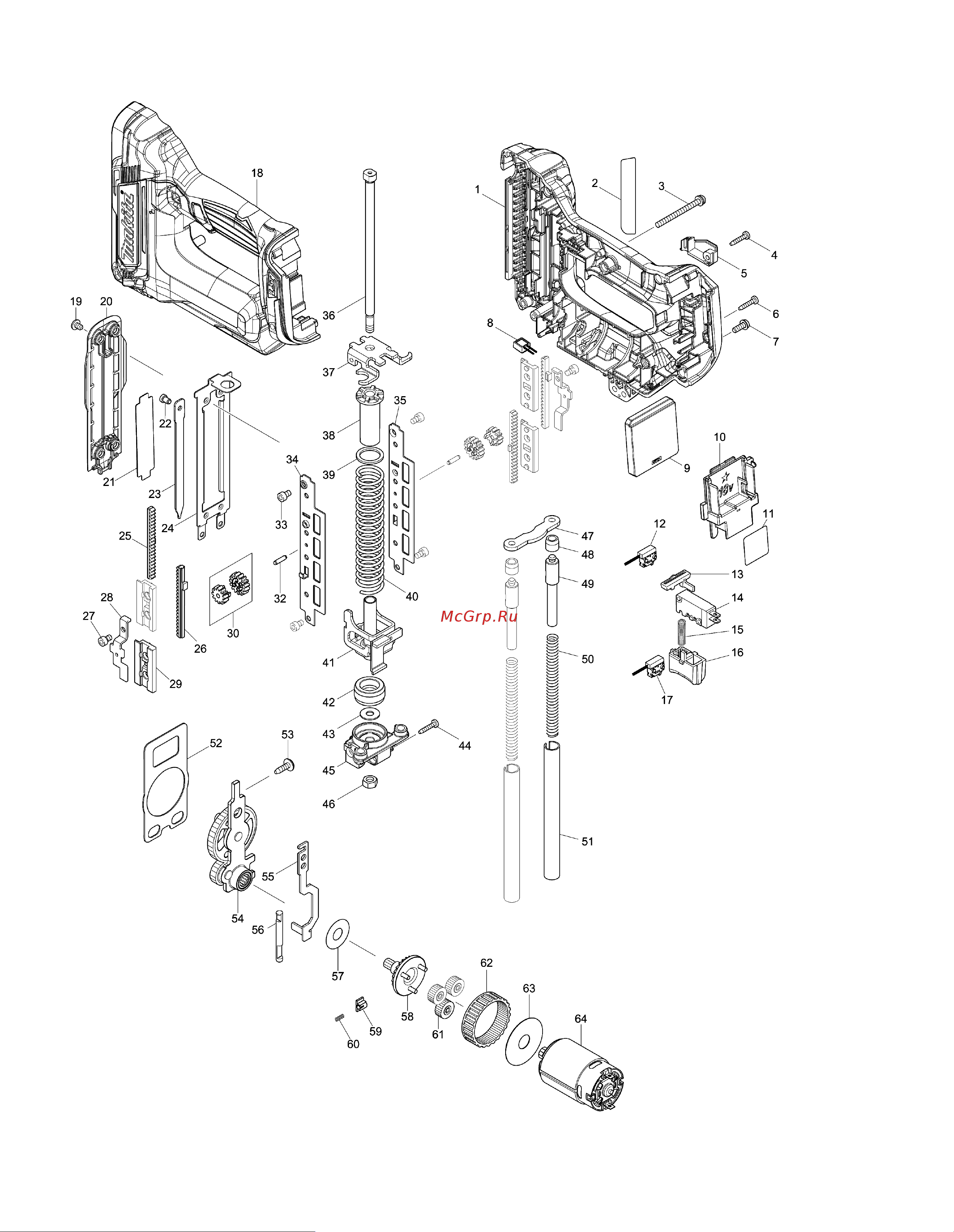 Makita DFN350ZJ Список деталей онлайн