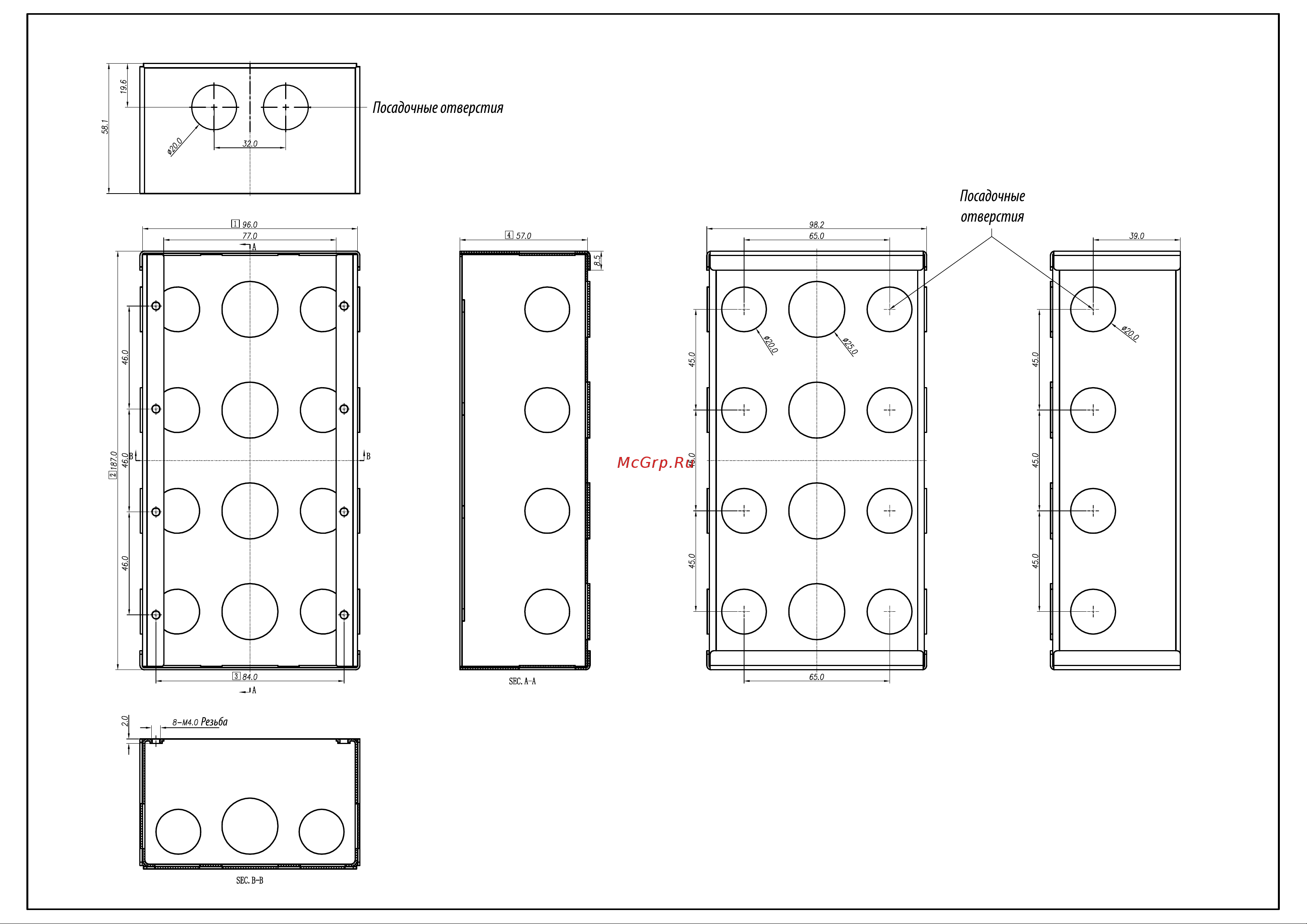 Akuvox E21x In-Wall Mounting Box Конструкторский чертеж онлайн