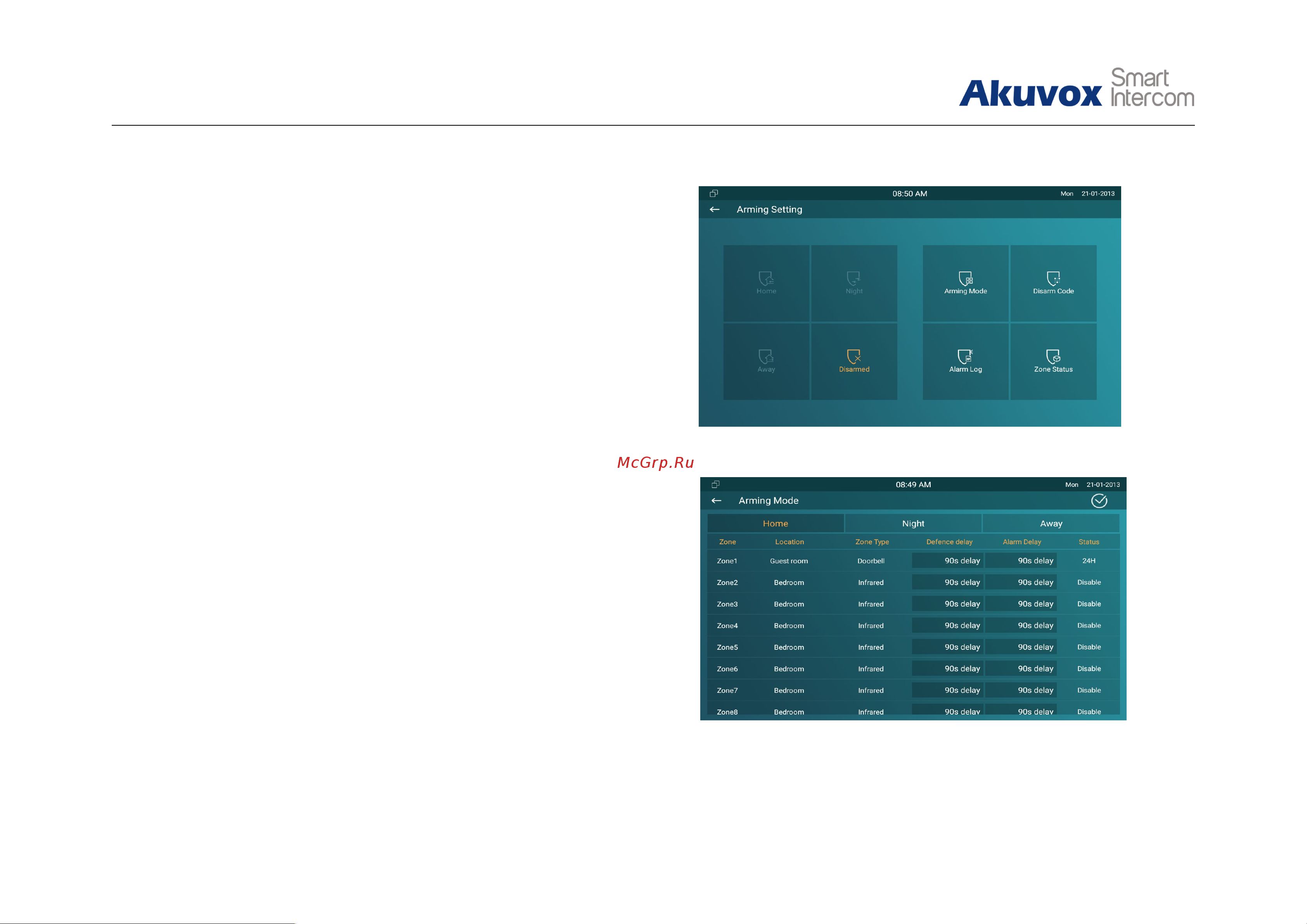 Akuvox IT83A [23/75] Arming