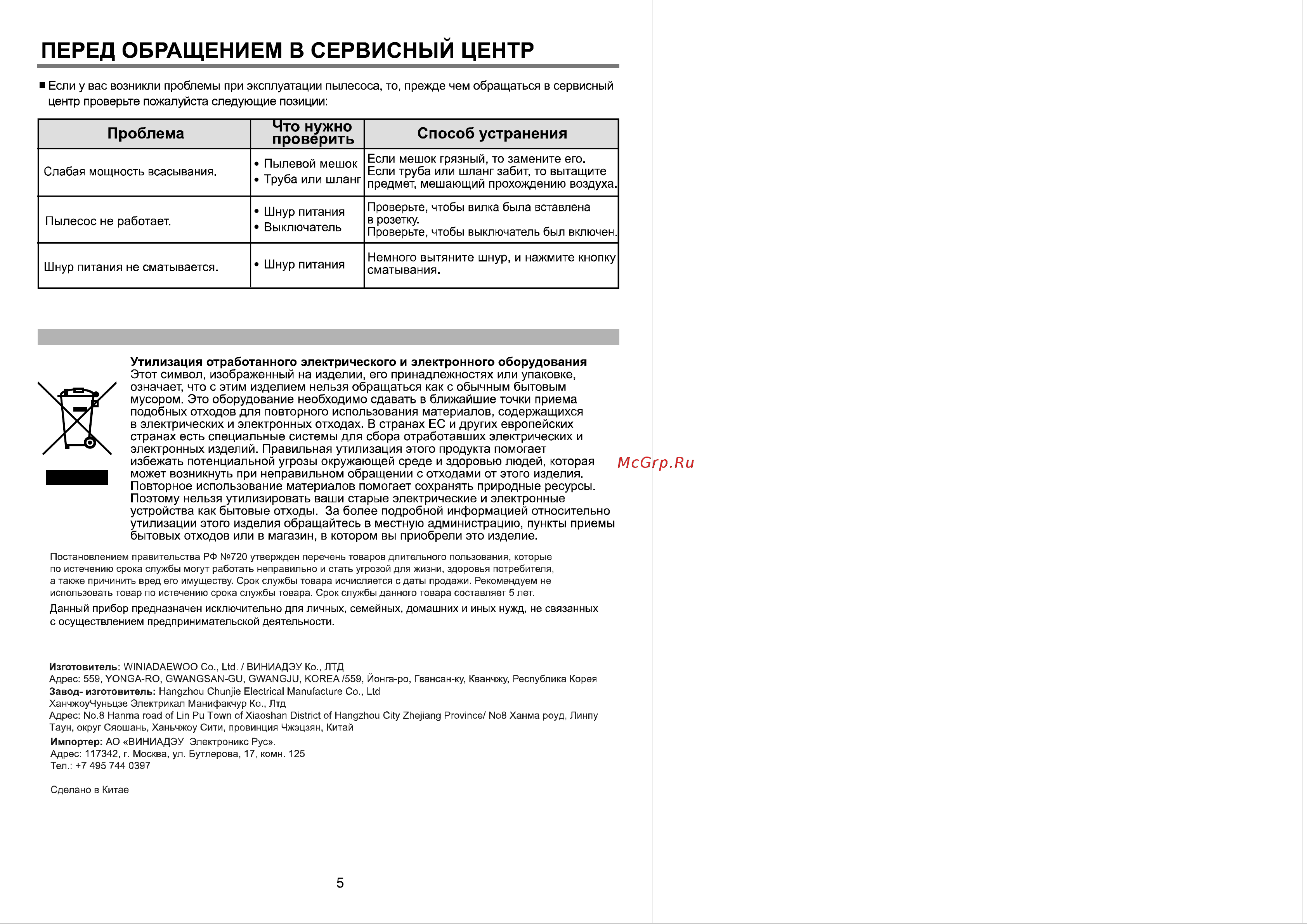 WINIA RSH-310GBW [4/8] Проблема что нужно проверить способ устранения