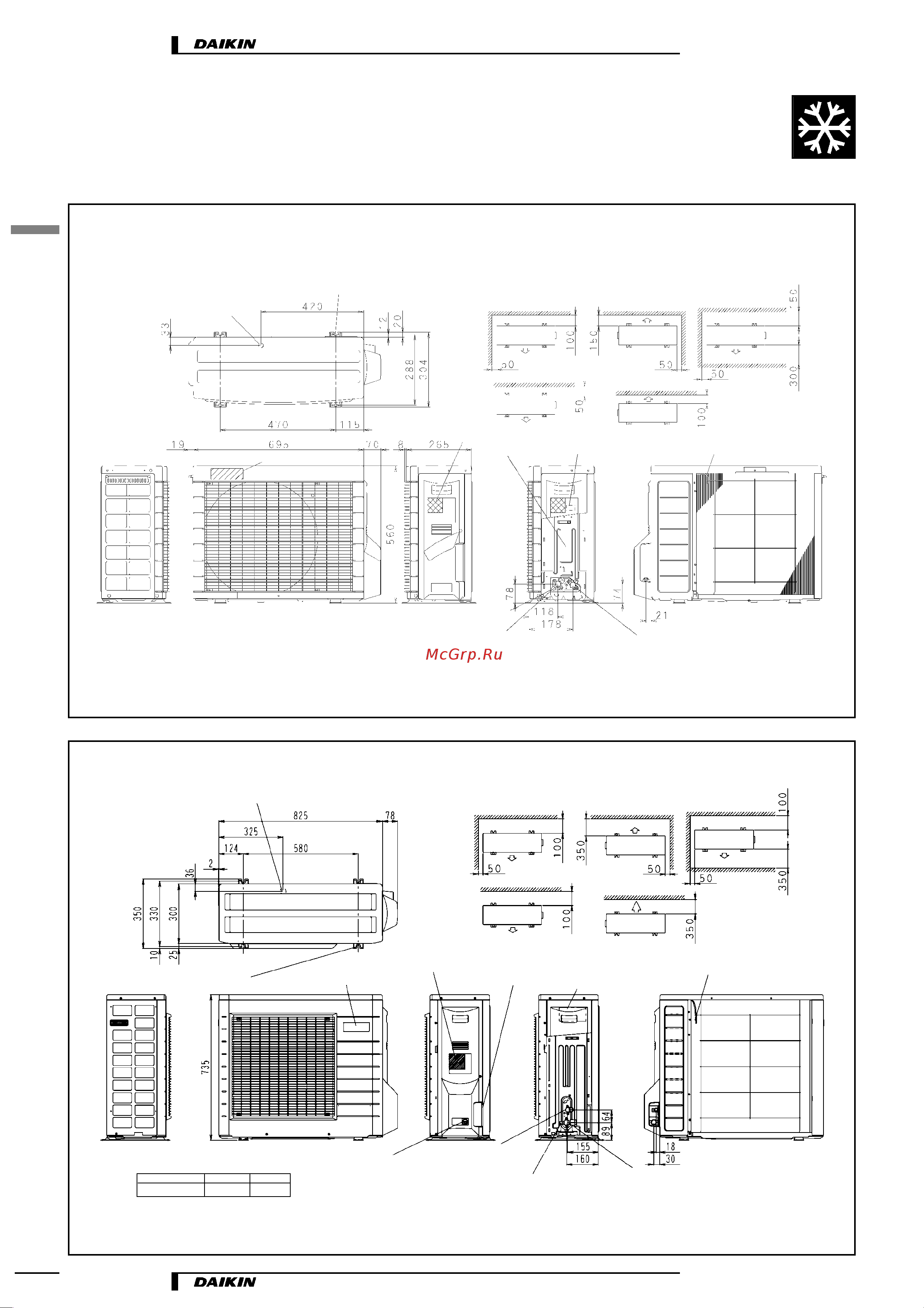 Daikin RS60BVMB [10/20] Габаритные и установочные чертежи