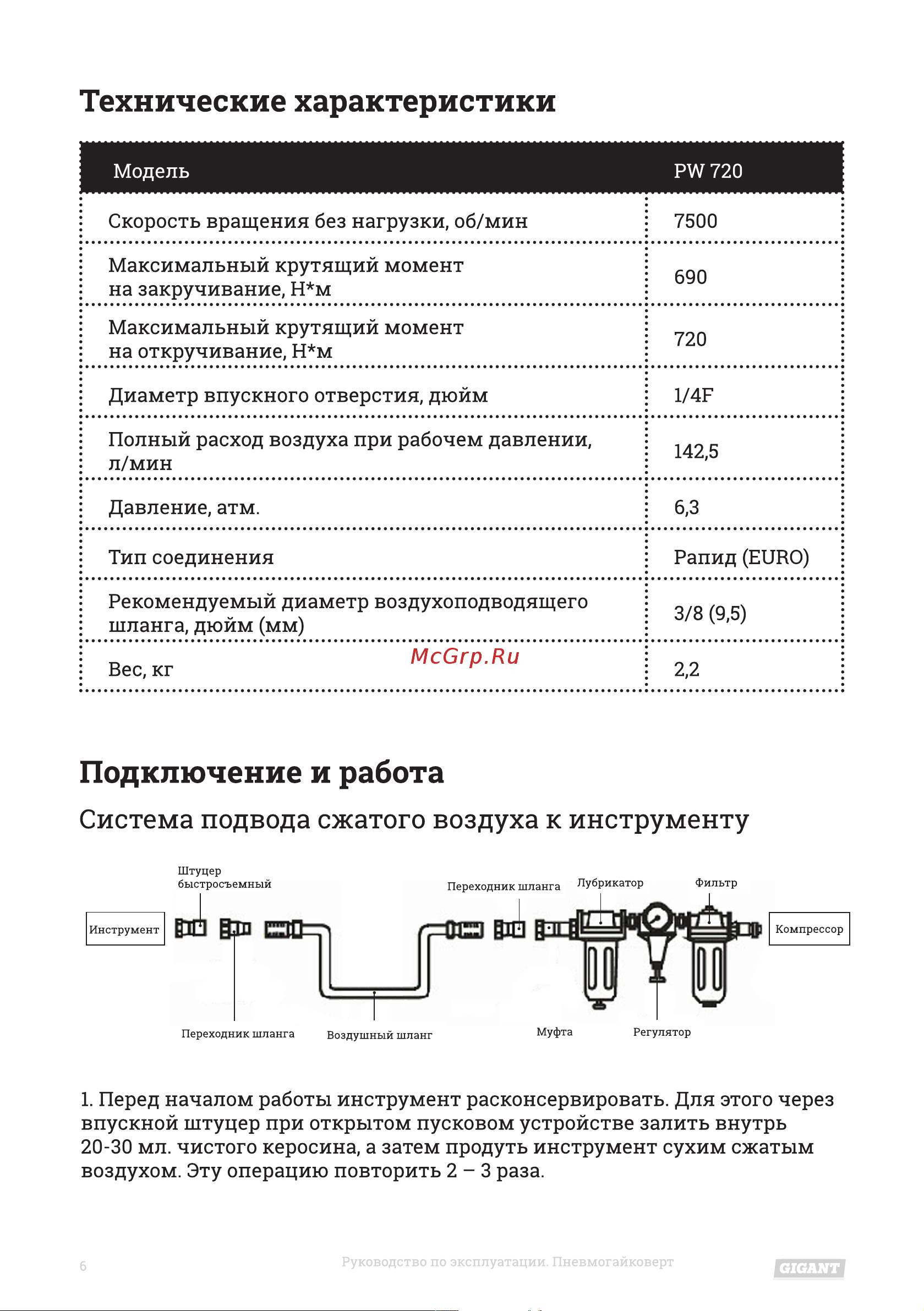 Gigant PW 720 Инструкция по эксплуатации онлайн [6/12] 598269