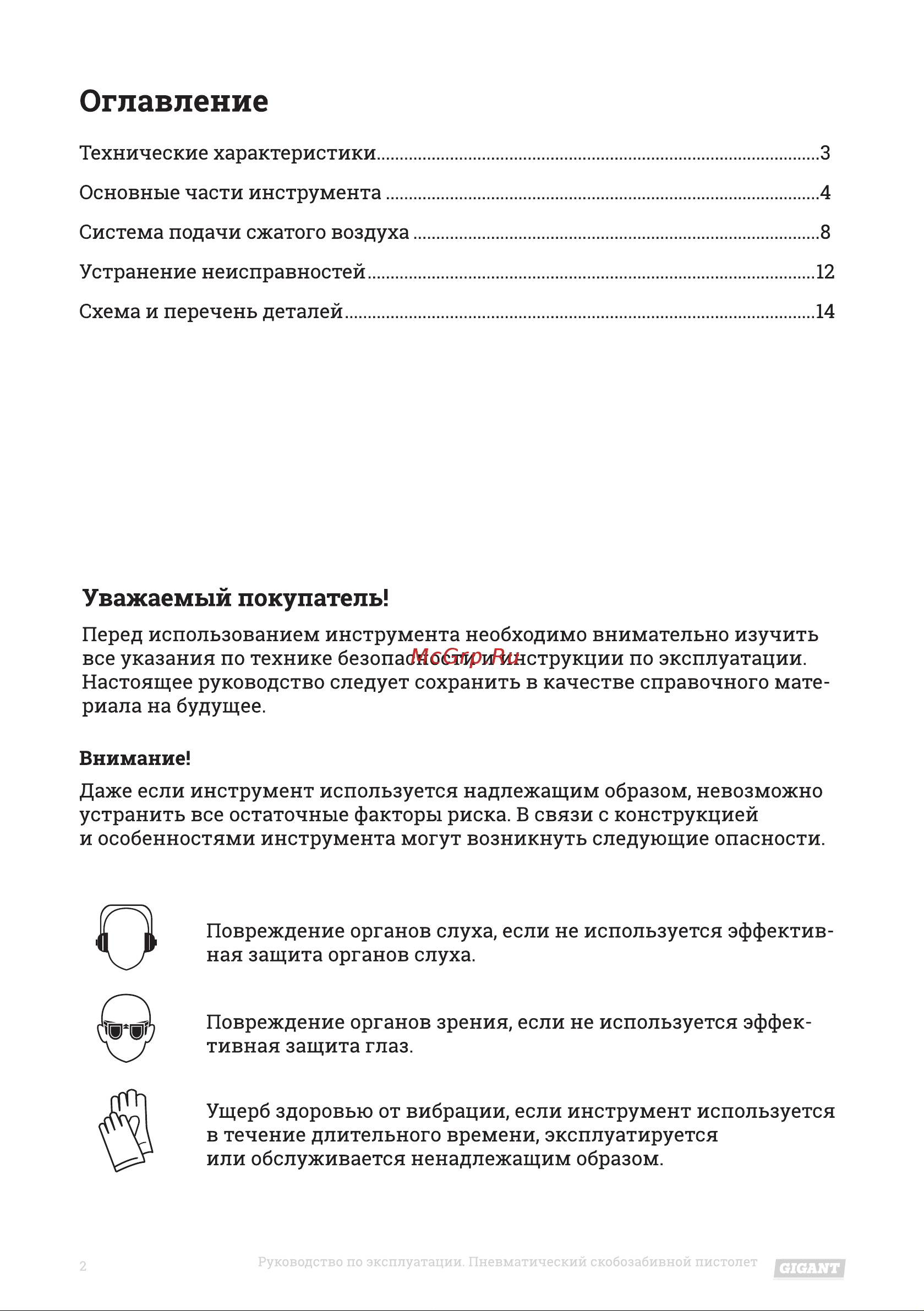 Gigant SG15 Инструкция по эксплуатации онлайн [2/20] 598282