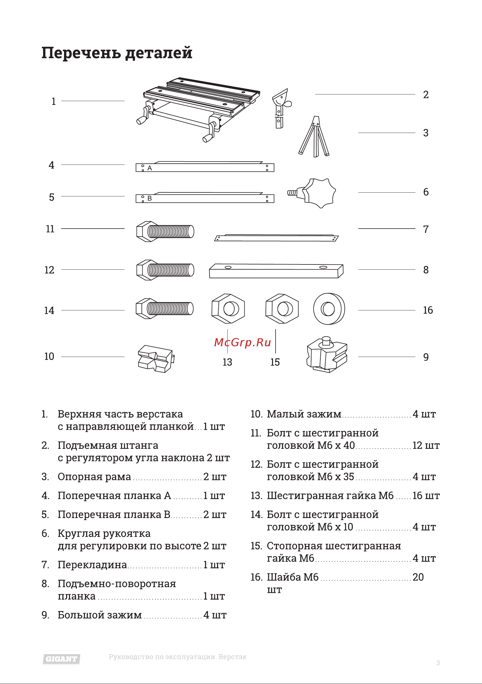 Gigant WY-1050 [3/12] Перечень деталей