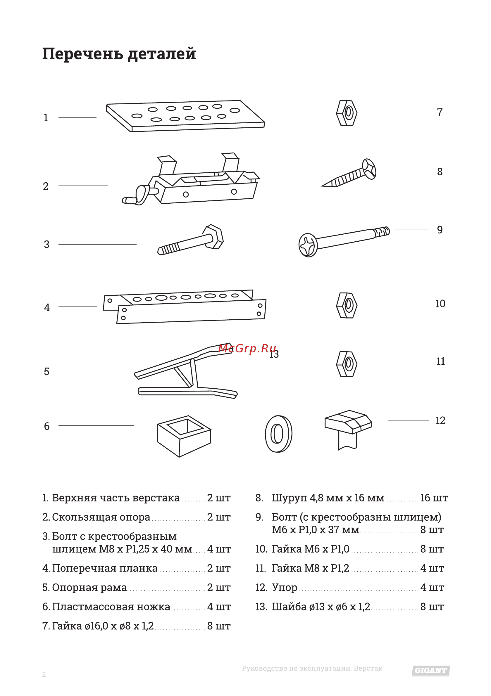 Gigant WY-770 [2/8] Перечень деталей