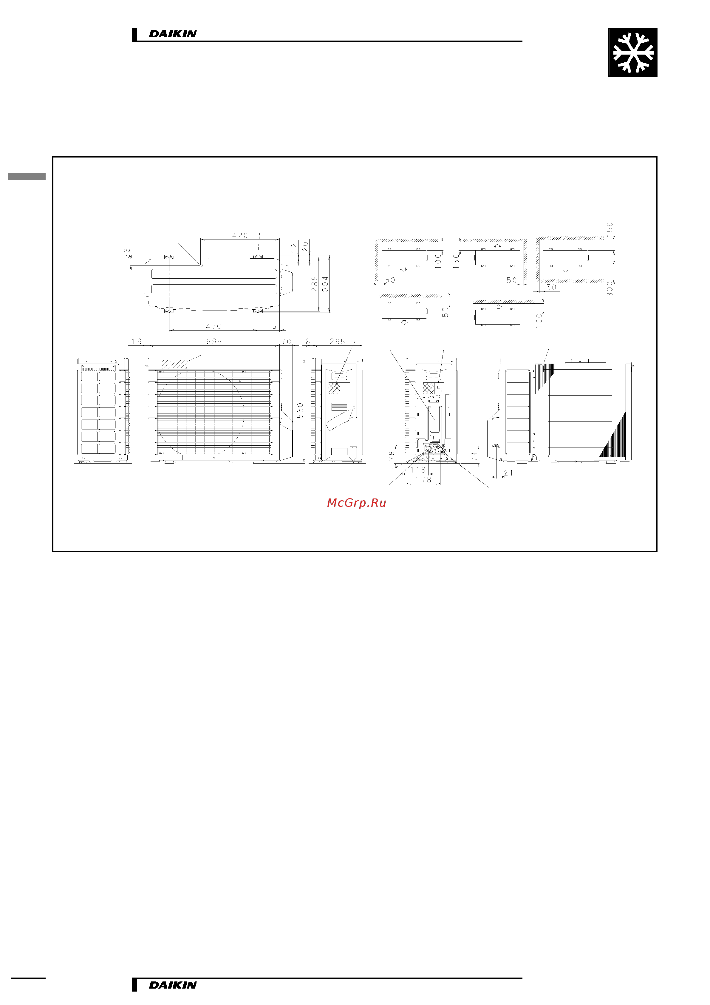 Daikin RKH20CVMB [6/13] Габаритные и установочные чертежи
