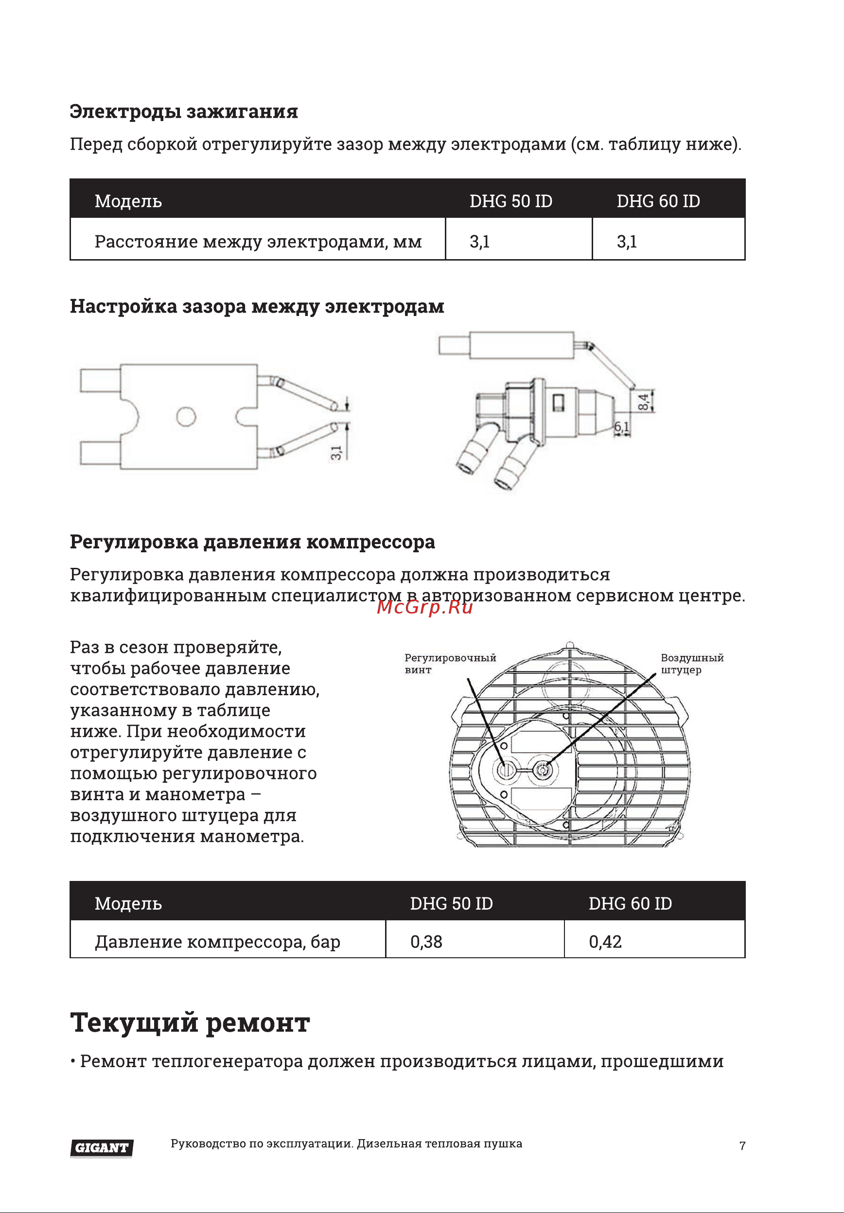Gigant DHG 60 D [7/16] Регулировка давления компрессора