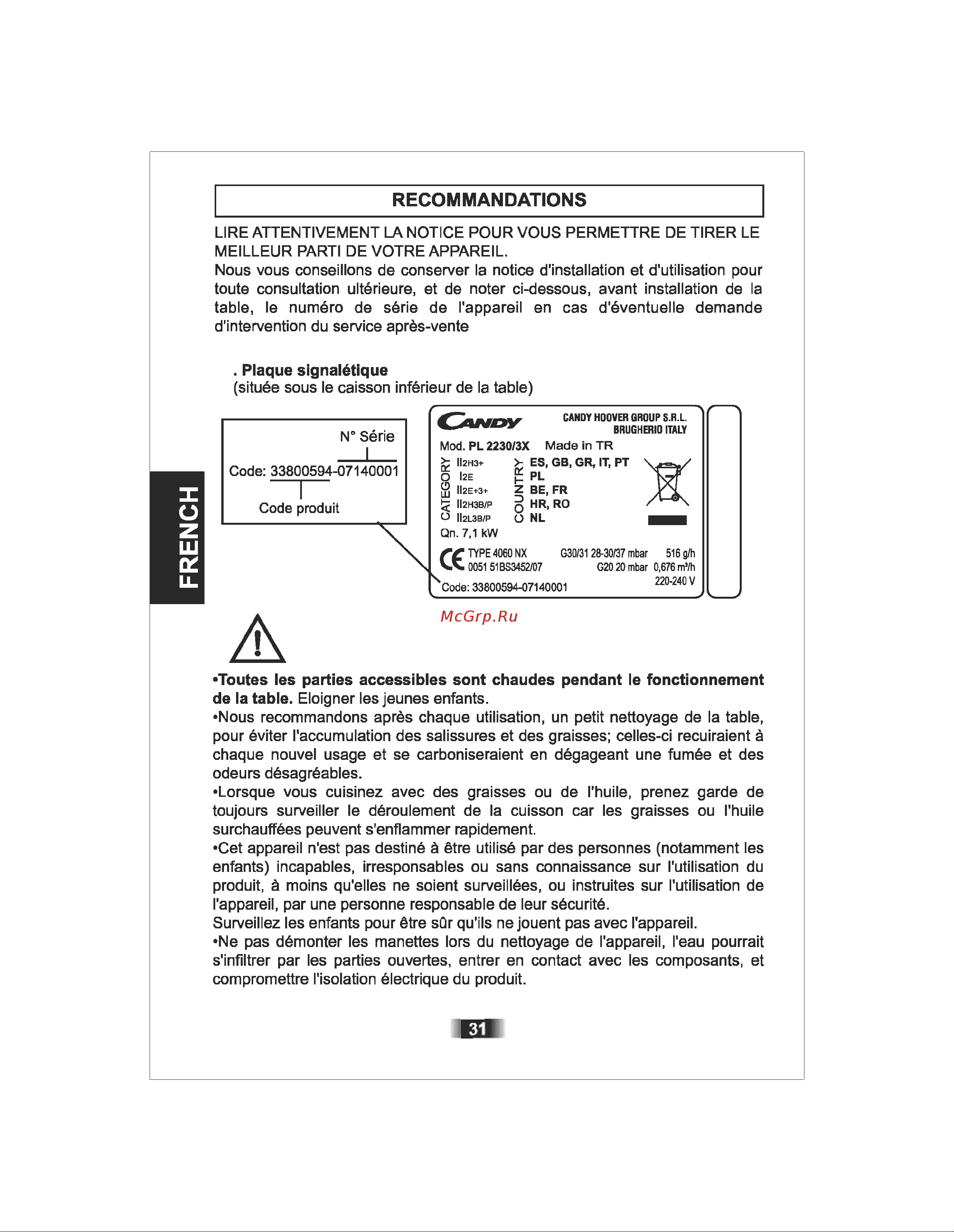 Candy PM 741/1 SVXGHEU [31/86] Recommandations