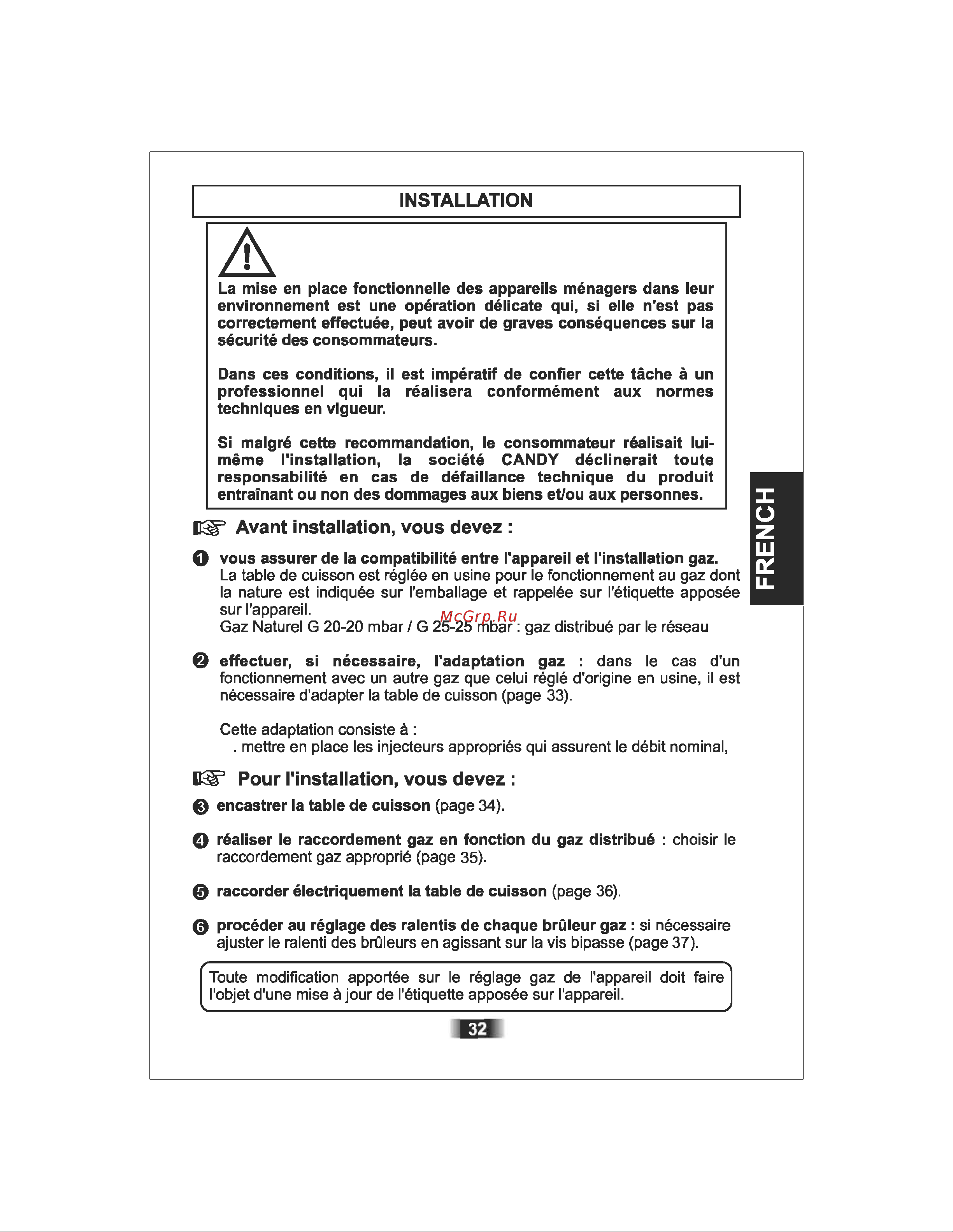 Candy PMI 640 N [32/86] Avant installation vous devez
