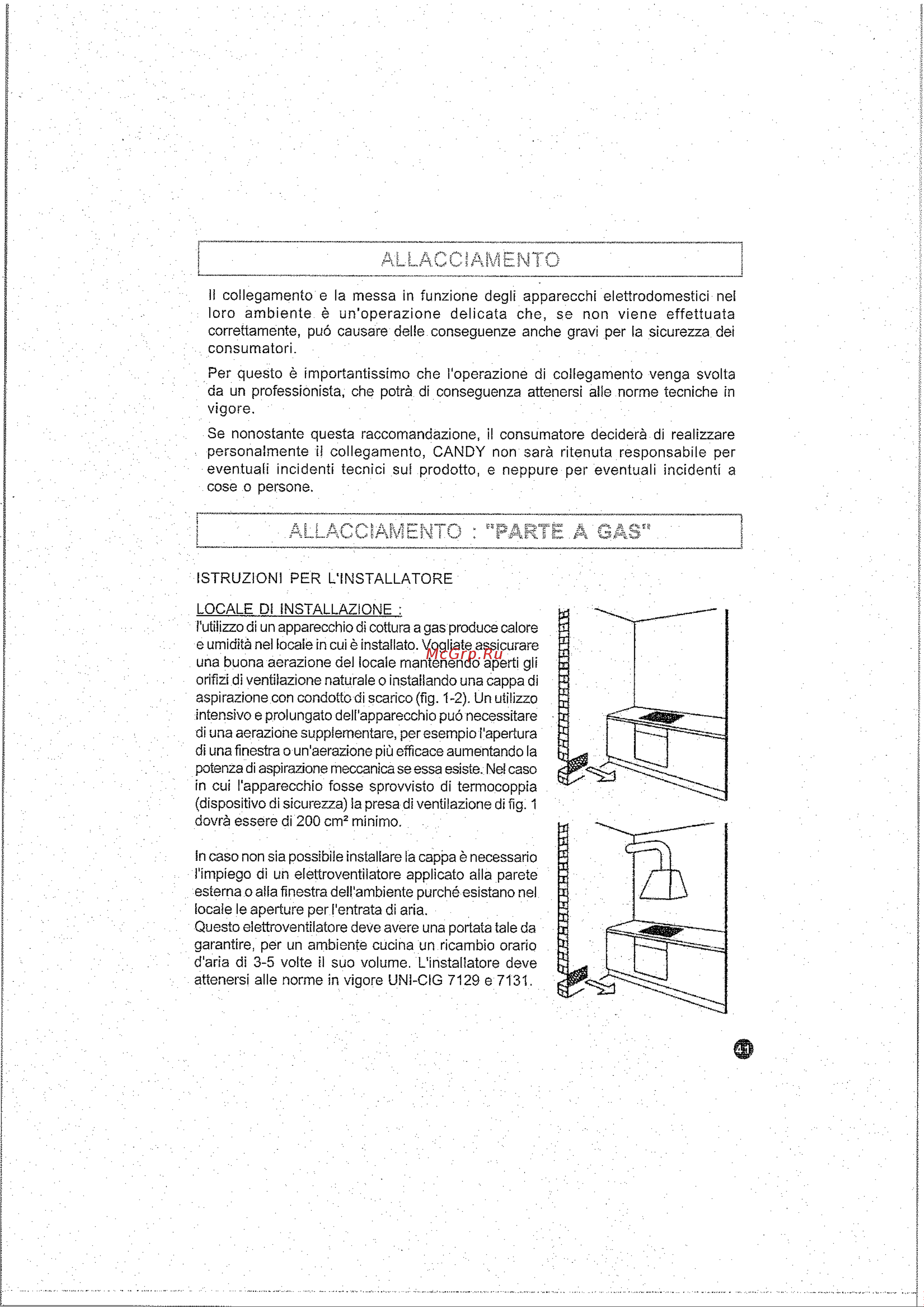 Candy PSA 640/2 FGH PL [5/20] Allacciamento parte a gas