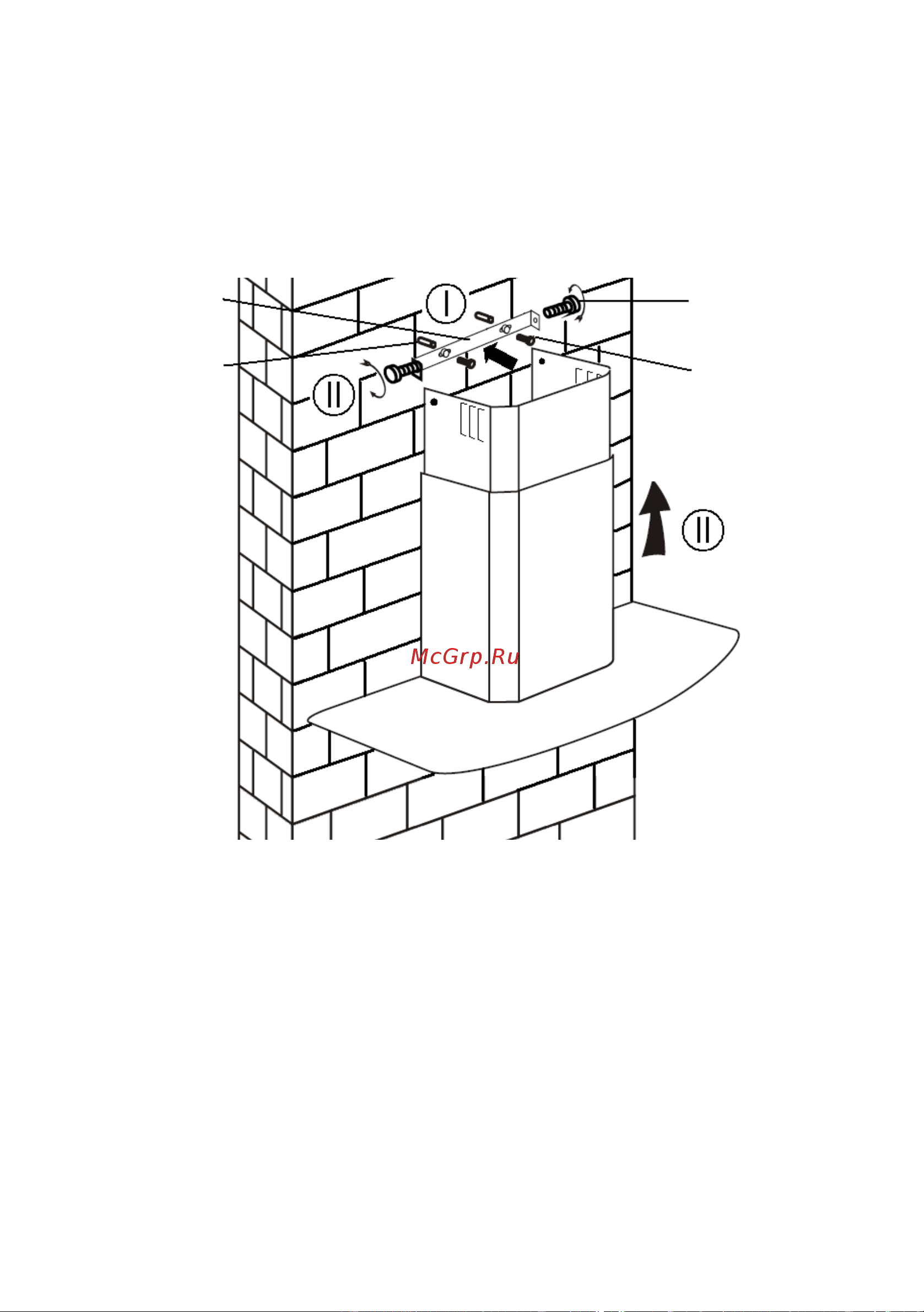 Candy CFT63X [155/173] I hacer 2 agujeros de 8 mm para colocar la placa ii atornillar y apretar la placa ii en la pared con los 2 tornillos proporcionados ii montar la chimenea en la campana y fijarla con 2 tornillos