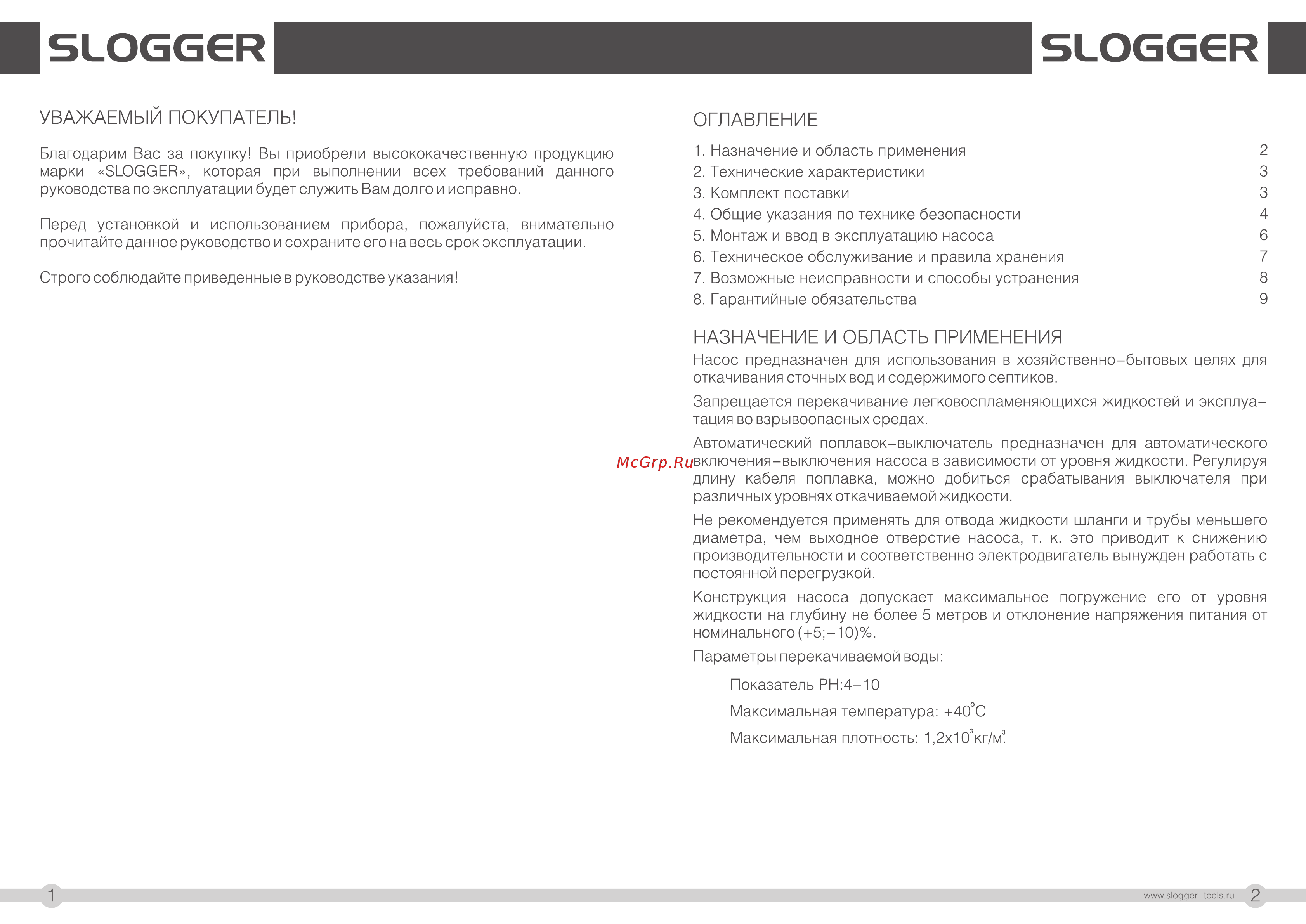Slogger GS950 [2/8] Оглавление