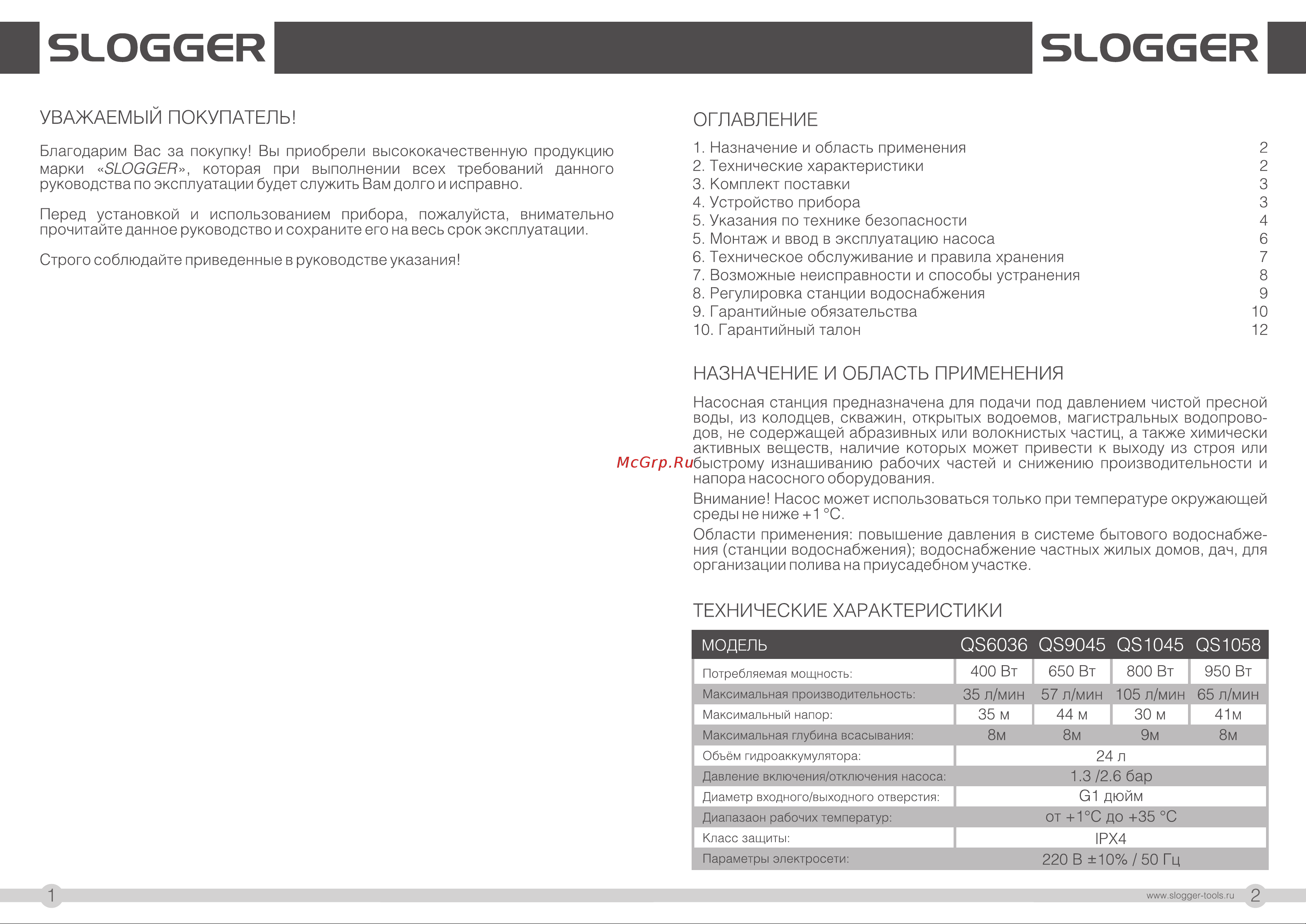 Slogger бытовая QS9045 [2/9] Назначение и область применения