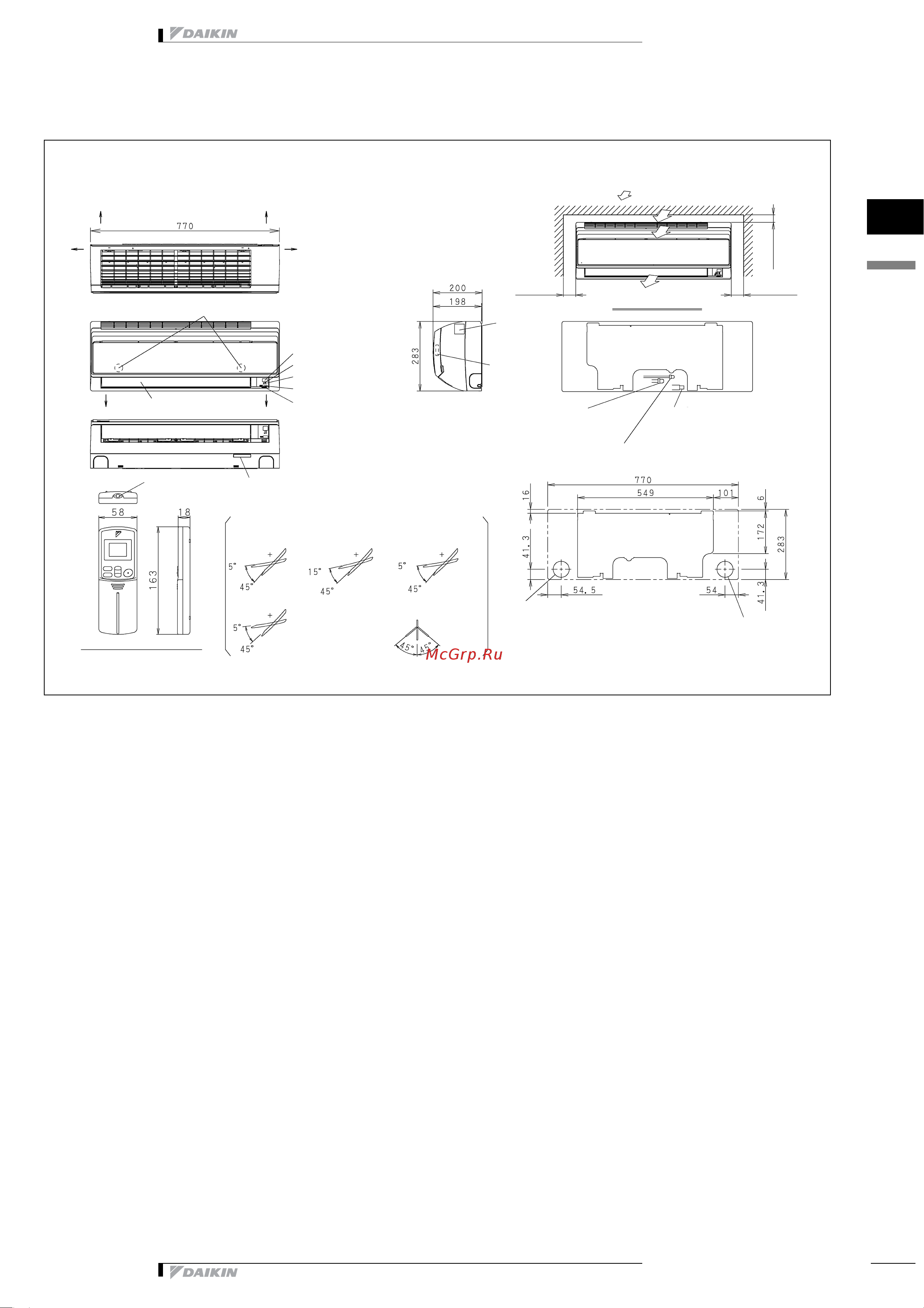 Daikin FTX20GV1B [4/9] Dimensional drawing centre of gravity
