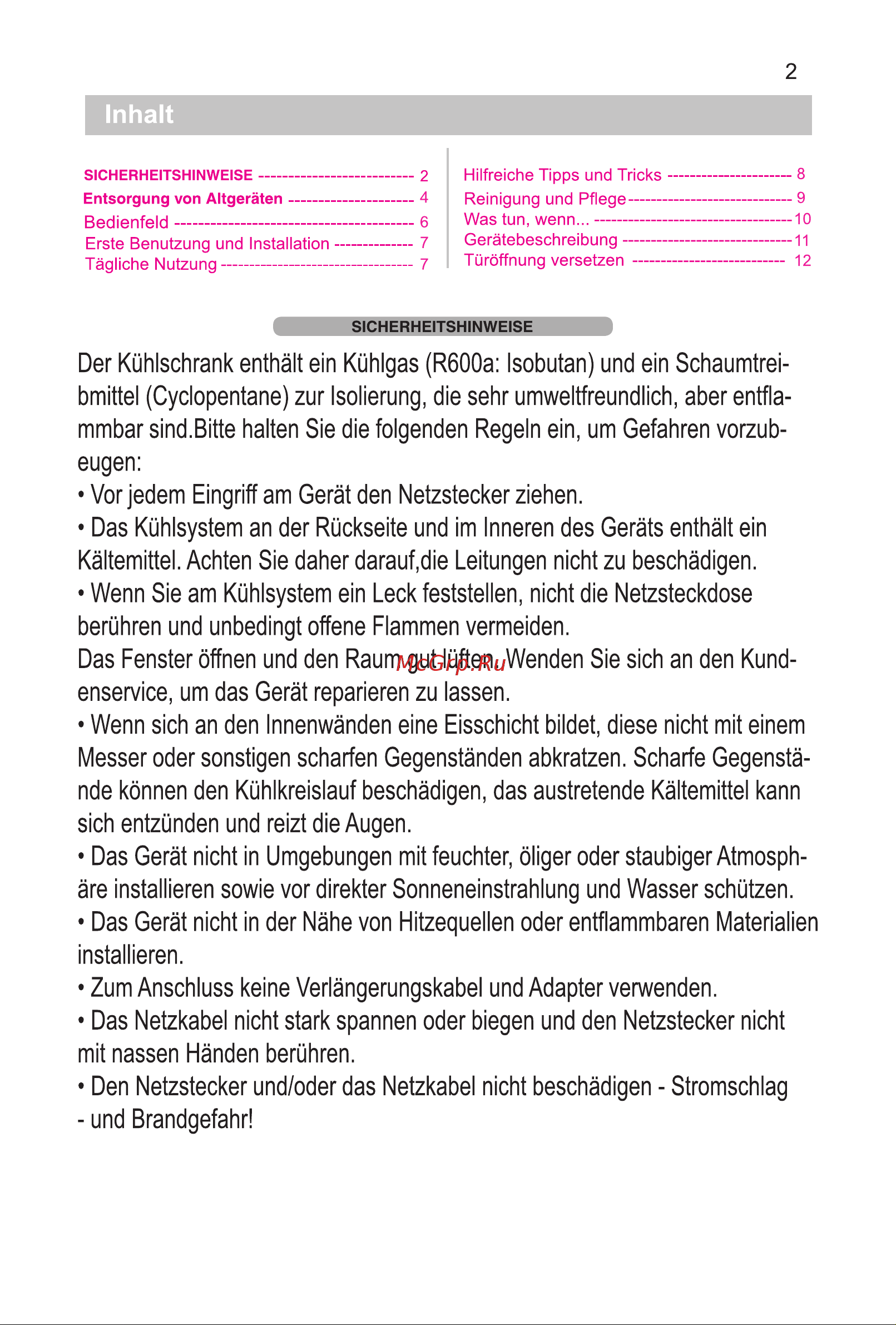 Candy CCOUN 5144WH [3/92] Inhalt