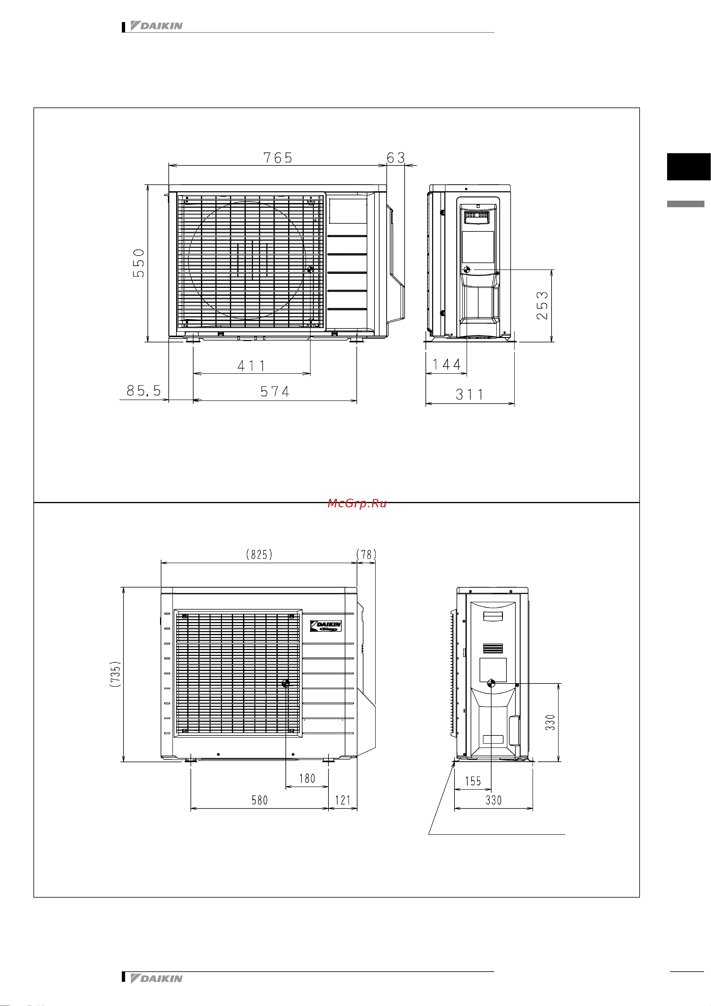 Daikin RKS35F2V1B [22/31] Dimensional drawing centre of gravity