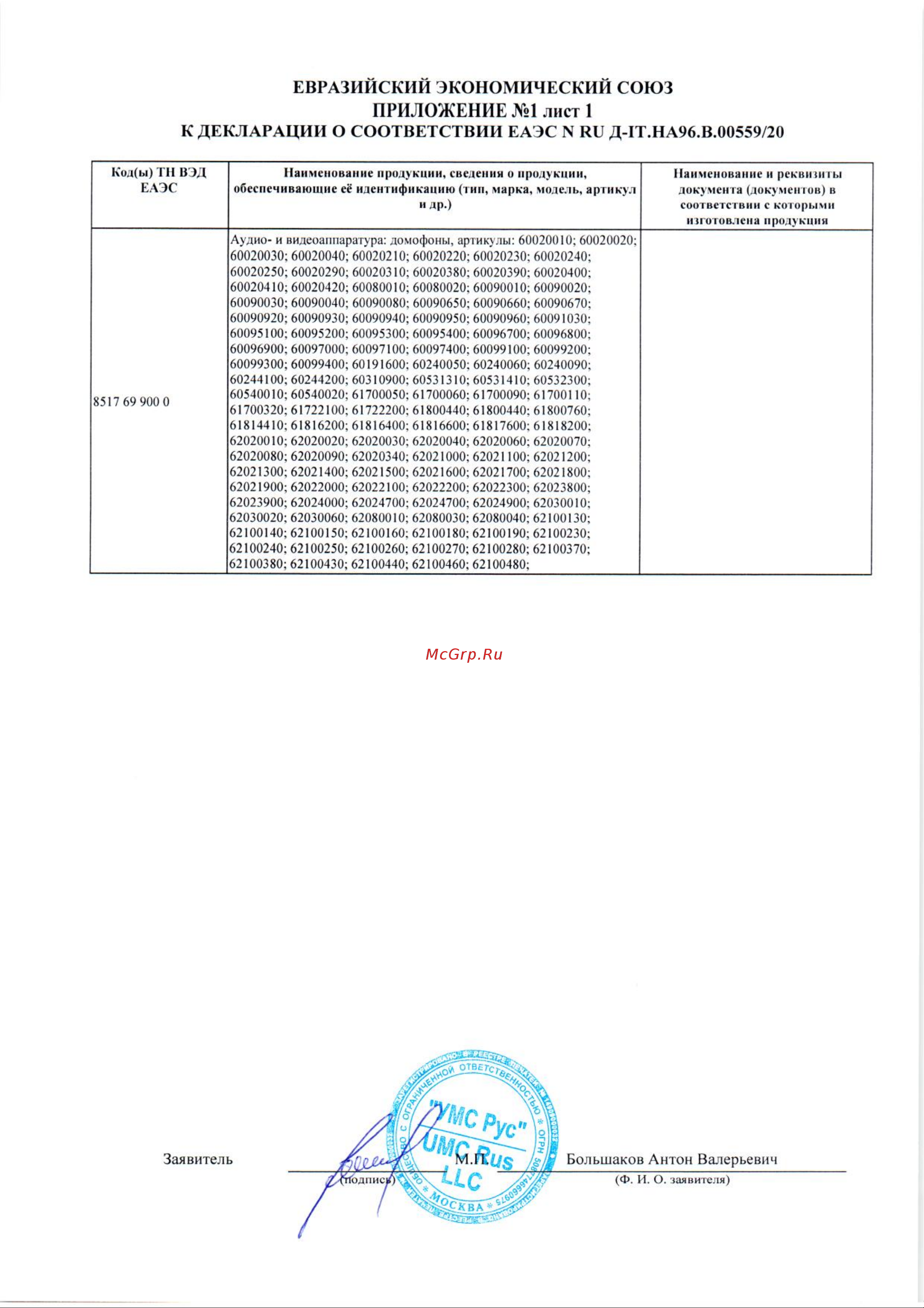 Came XVP F- IP [2/3] Приложение 1 лист 1